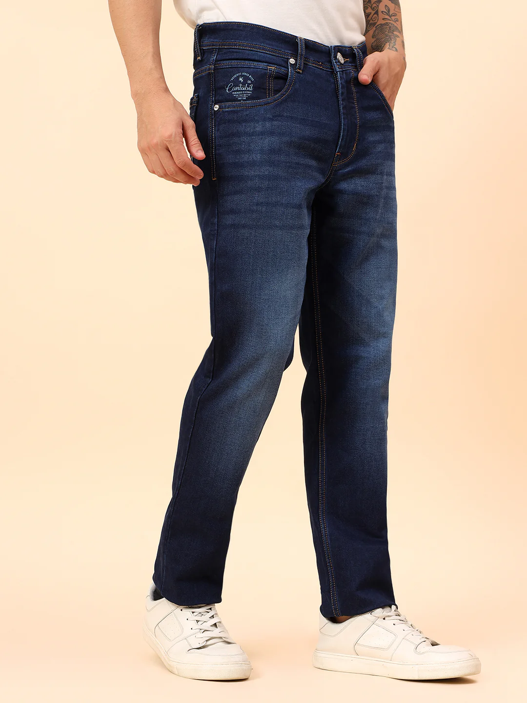 Denim Jeans for Men l Breathable & Soft with Color Fastness Straight Fit Cotton Blend Fabric Solid Pattern Button Closure - Image 5