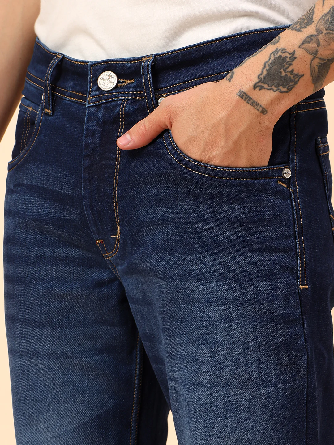 Denim Jeans for Men l Breathable & Soft with Color Fastness Straight Fit Cotton Blend Fabric Solid Pattern Button Closure - Image 7