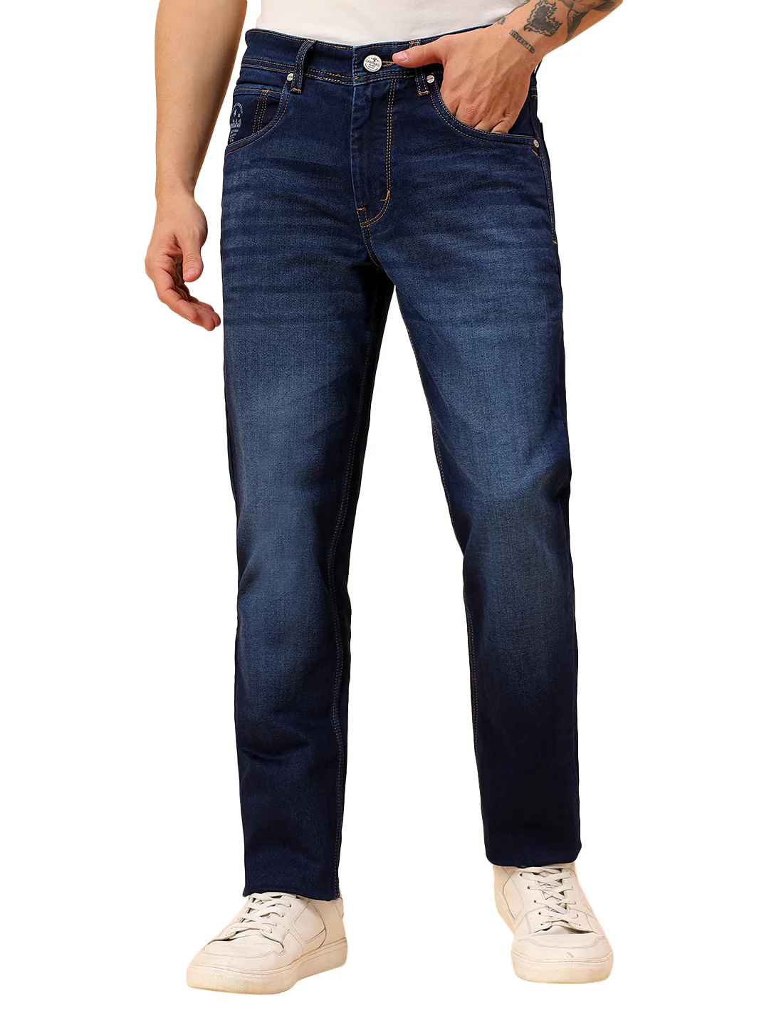 Denim Jeans for Men l Breathable & Soft with Color Fastness Straight Fit Cotton Blend Fabric Solid Pattern Button Closure - Image 9