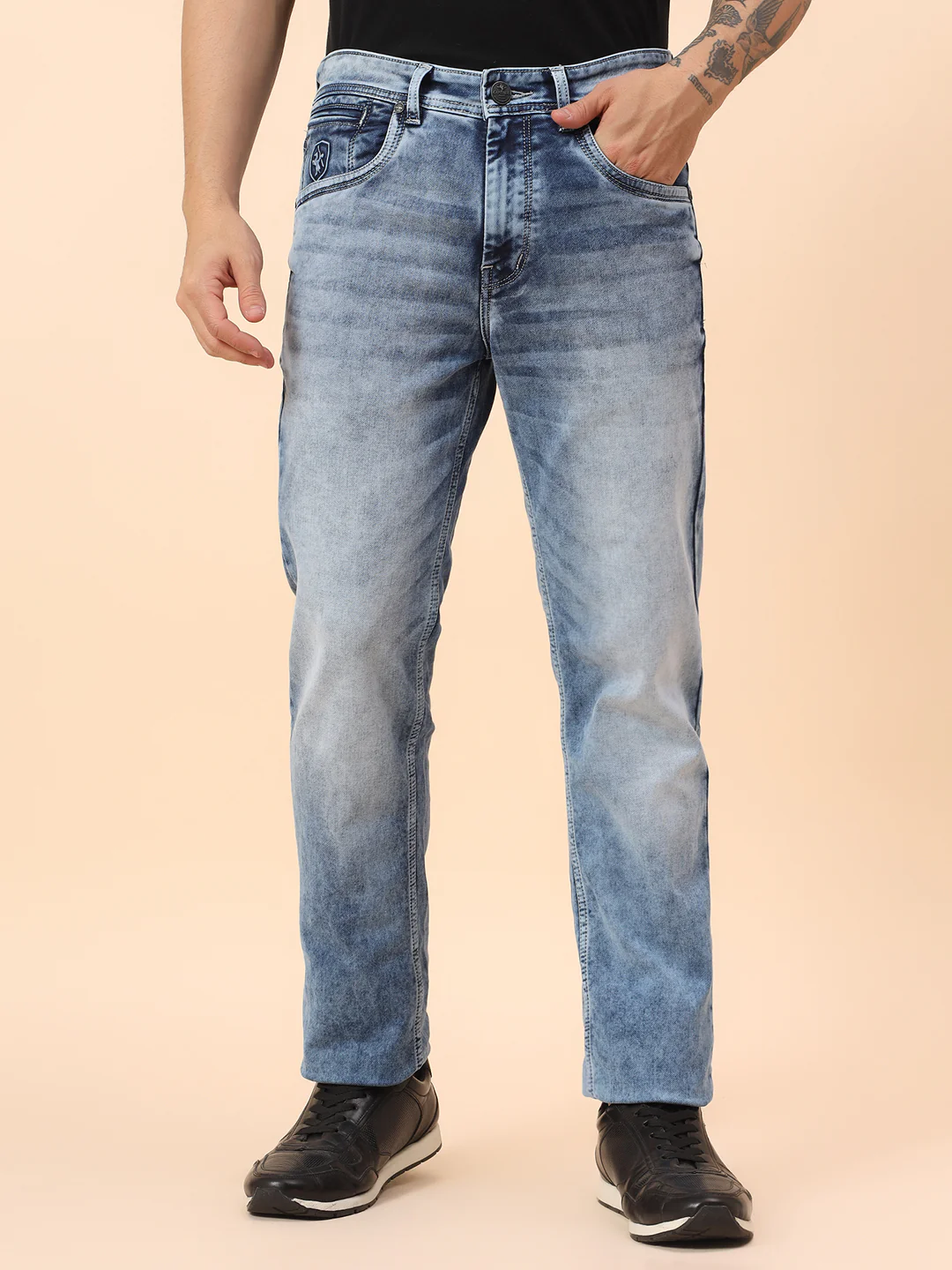 Denim Jeans for Men l Breathable & Soft with Color Fastness Straight Fit Cotton Blend Fabric Solid Pattern Button Closure - Image 3