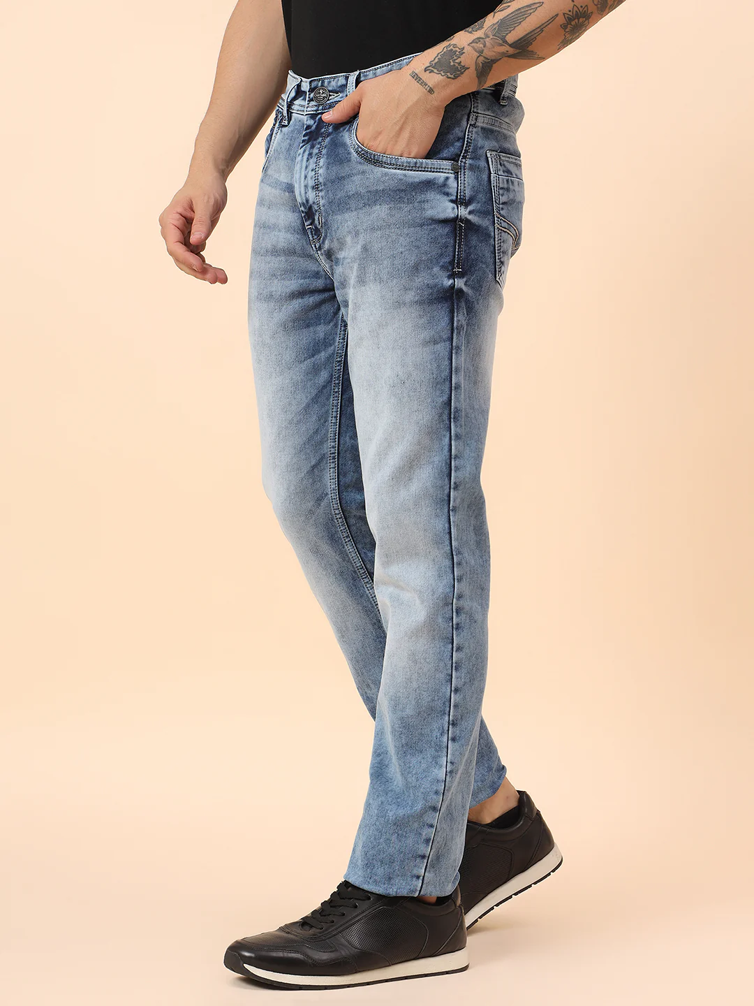 Denim Jeans for Men l Breathable & Soft with Color Fastness Straight Fit Cotton Blend Fabric Solid Pattern Button Closure - Image 4