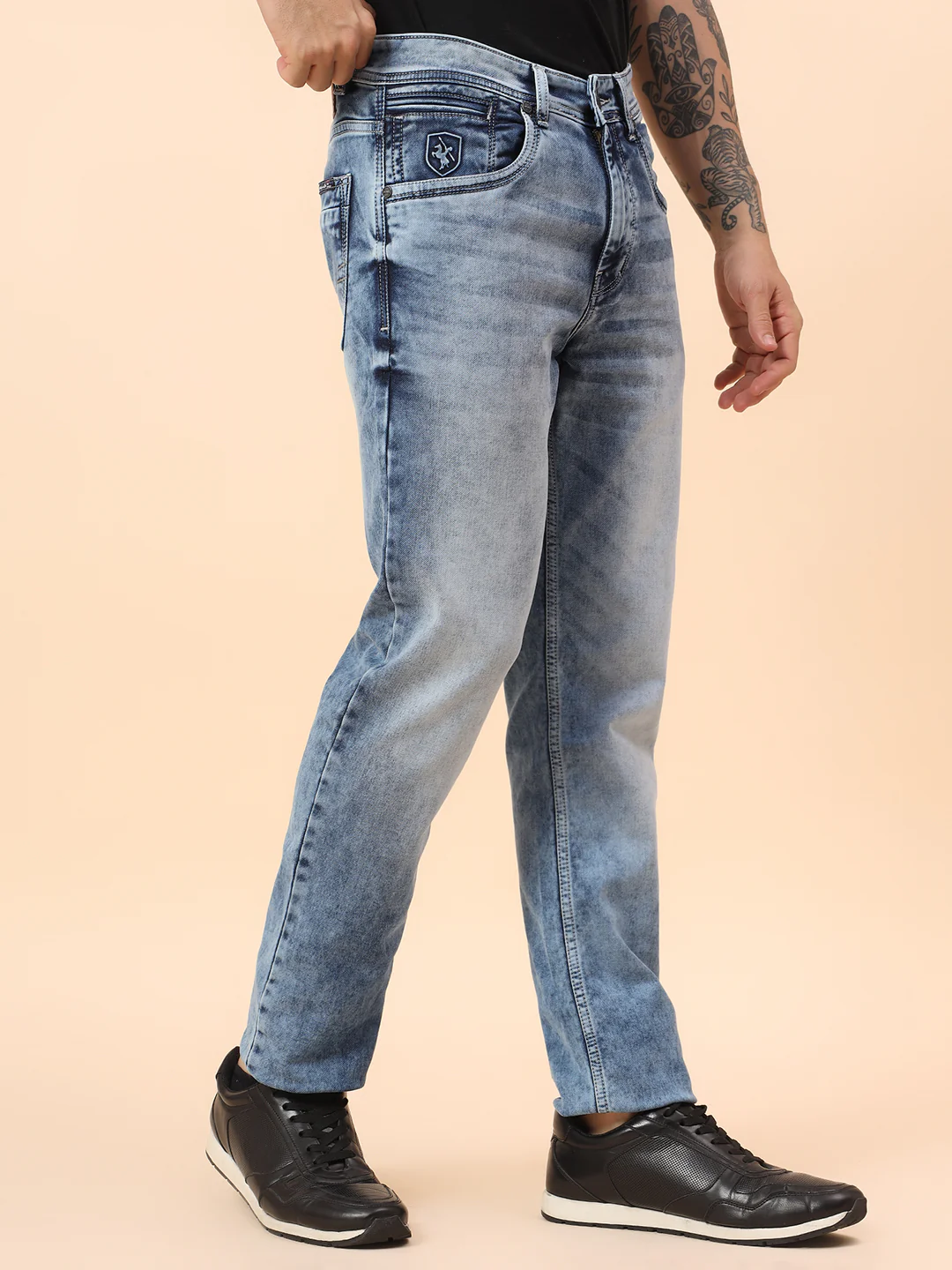 Denim Jeans for Men l Breathable & Soft with Color Fastness Straight Fit Cotton Blend Fabric Solid Pattern Button Closure - Image 5