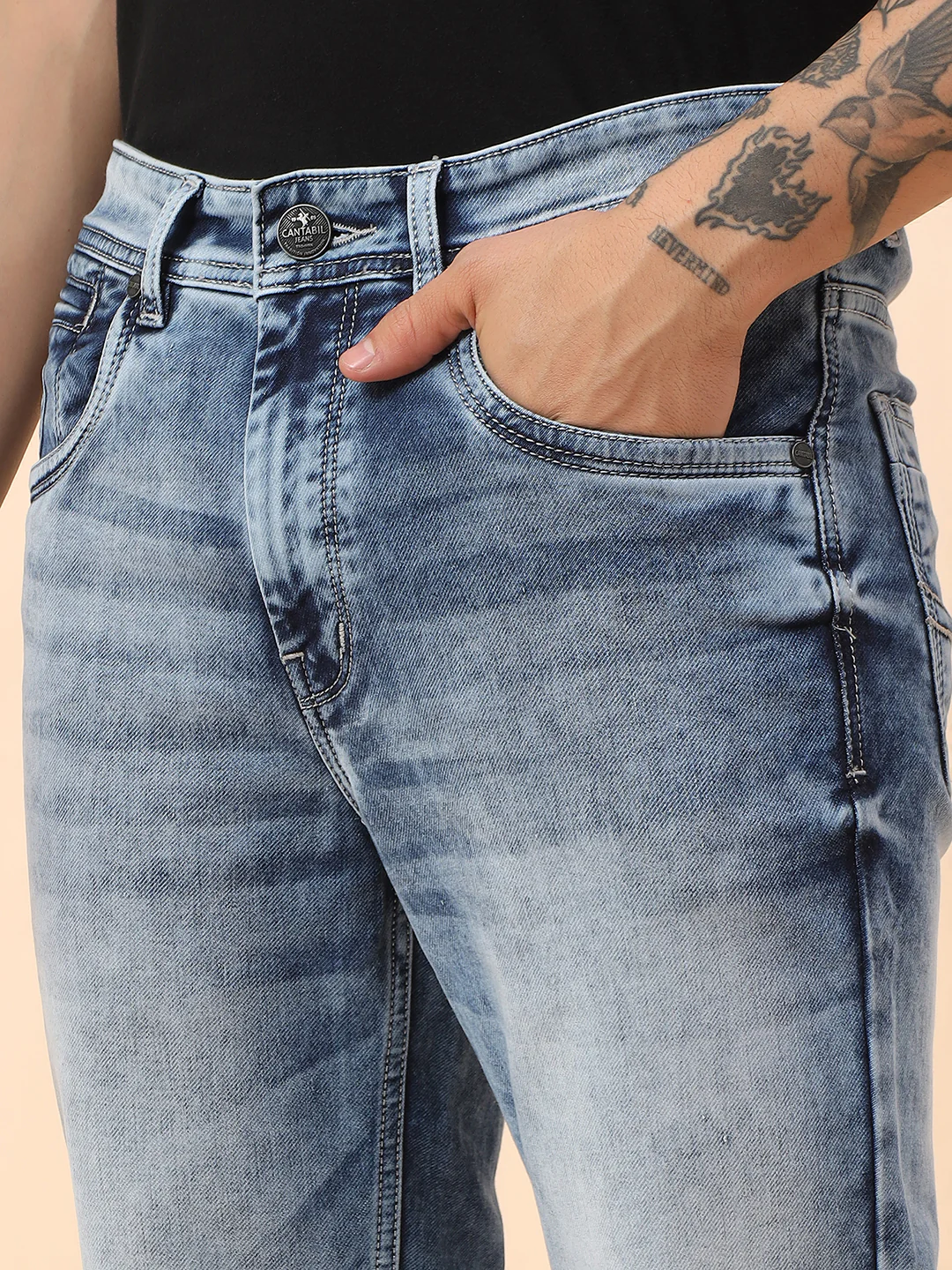 Denim Jeans for Men l Breathable & Soft with Color Fastness Straight Fit Cotton Blend Fabric Solid Pattern Button Closure - Image 7