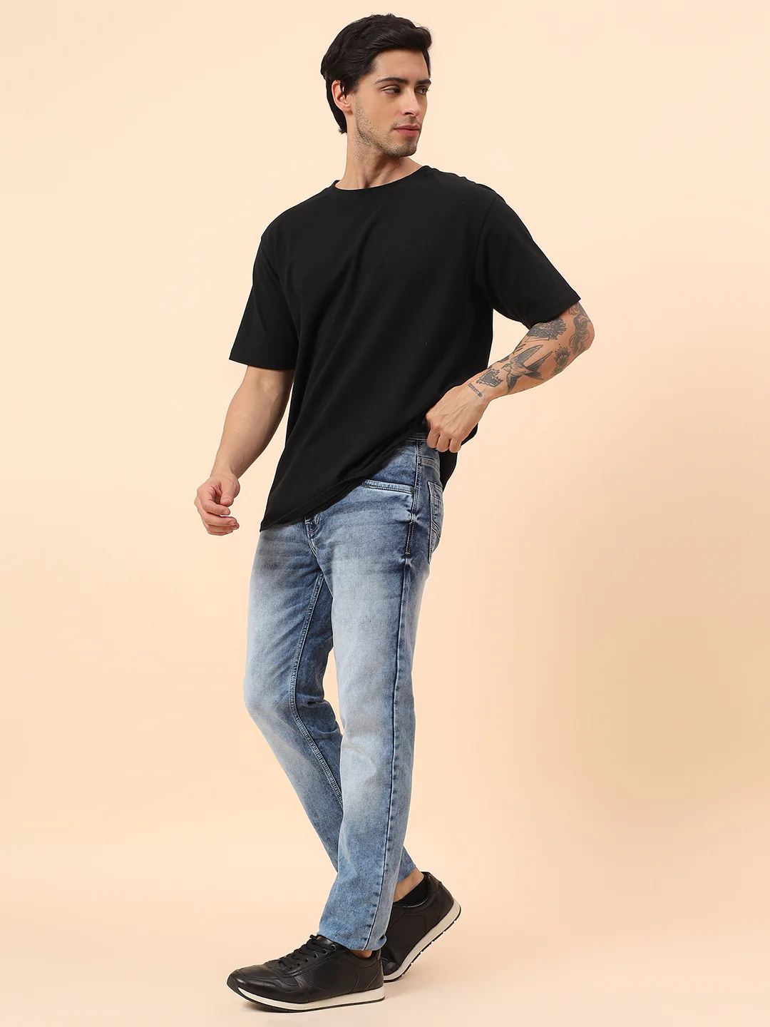 Denim Jeans for Men l Breathable & Soft with Color Fastness Straight Fit Cotton Blend Fabric Solid Pattern Button Closure - Image 8