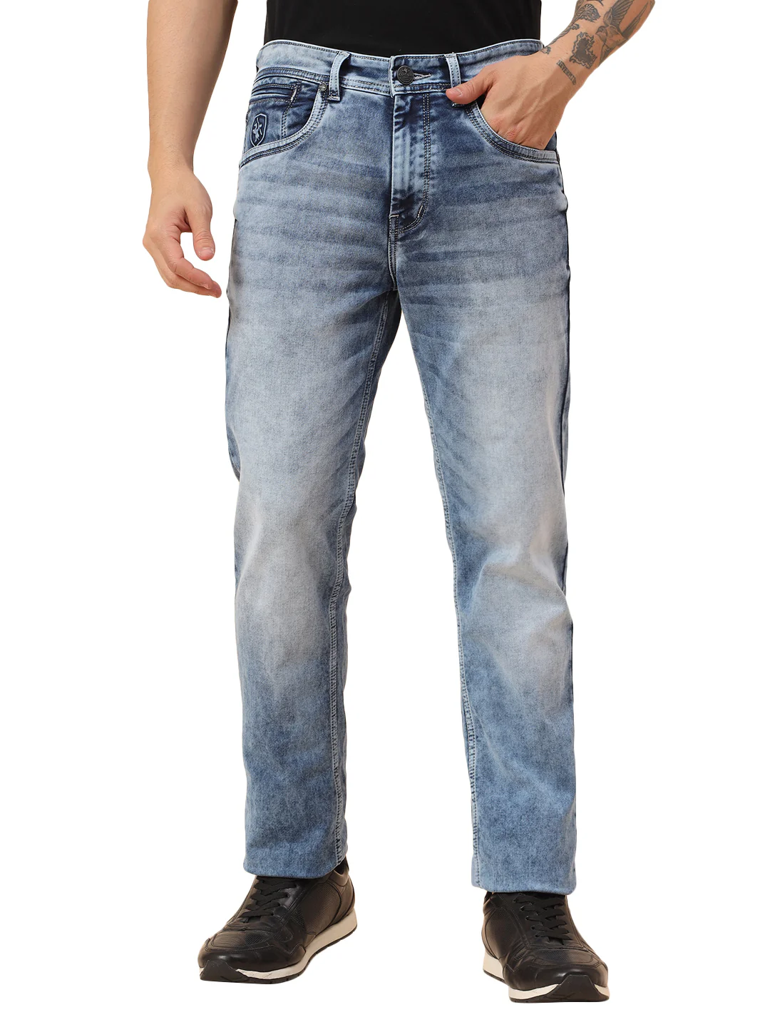 Denim Jeans for Men l Breathable & Soft with Color Fastness Straight Fit Cotton Blend Fabric Solid Pattern Button Closure - Image 9