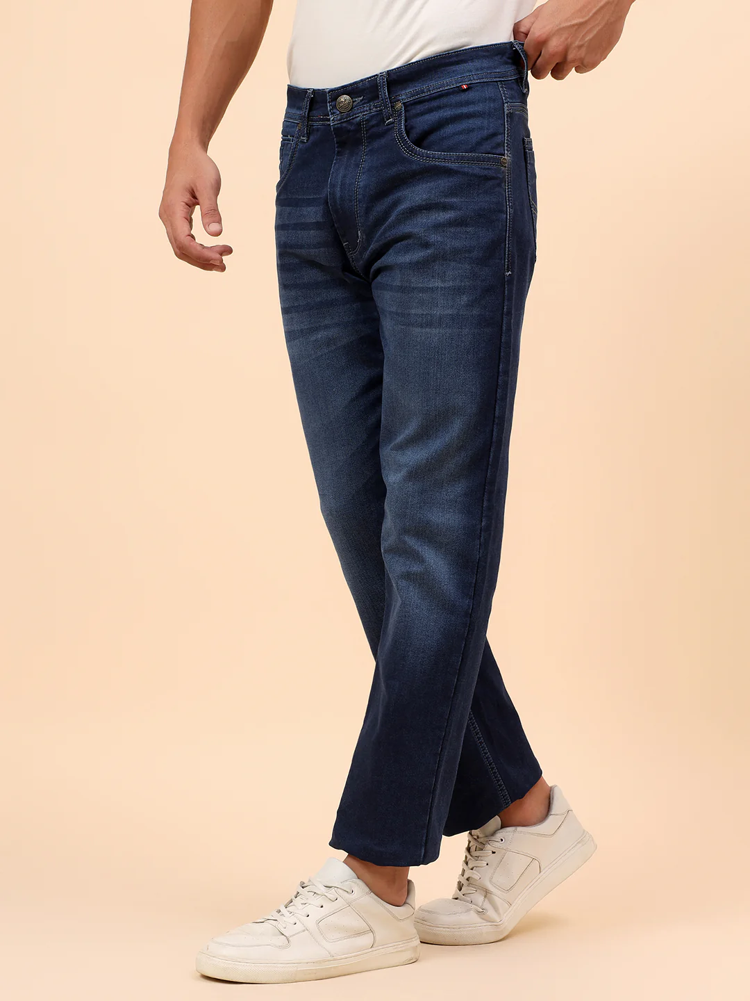Denim Jeans for Men l Breathable & Soft with Color Fastness Straight Fit Cotton Blend Fabric Solid Pattern Button Closure - Image 4