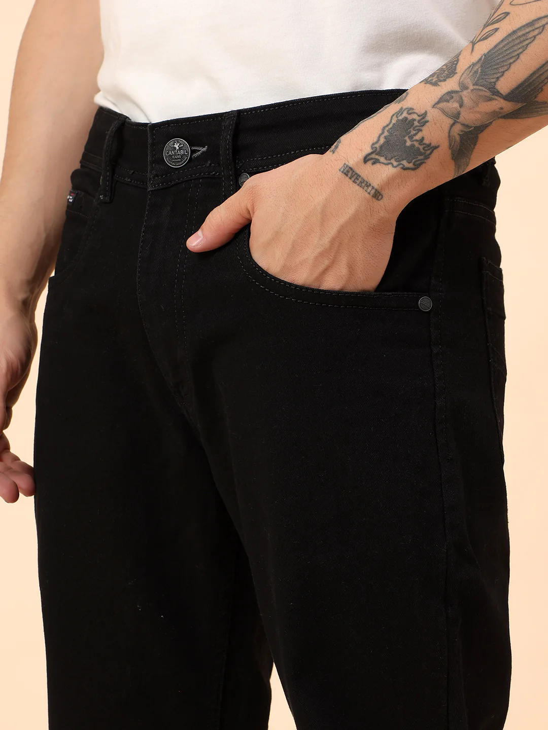 Denim Jeans for Men l Breathable & Soft with Color Fastness Straight Fit Cotton Blend Fabric Solid Pattern Button Closure - Image 3