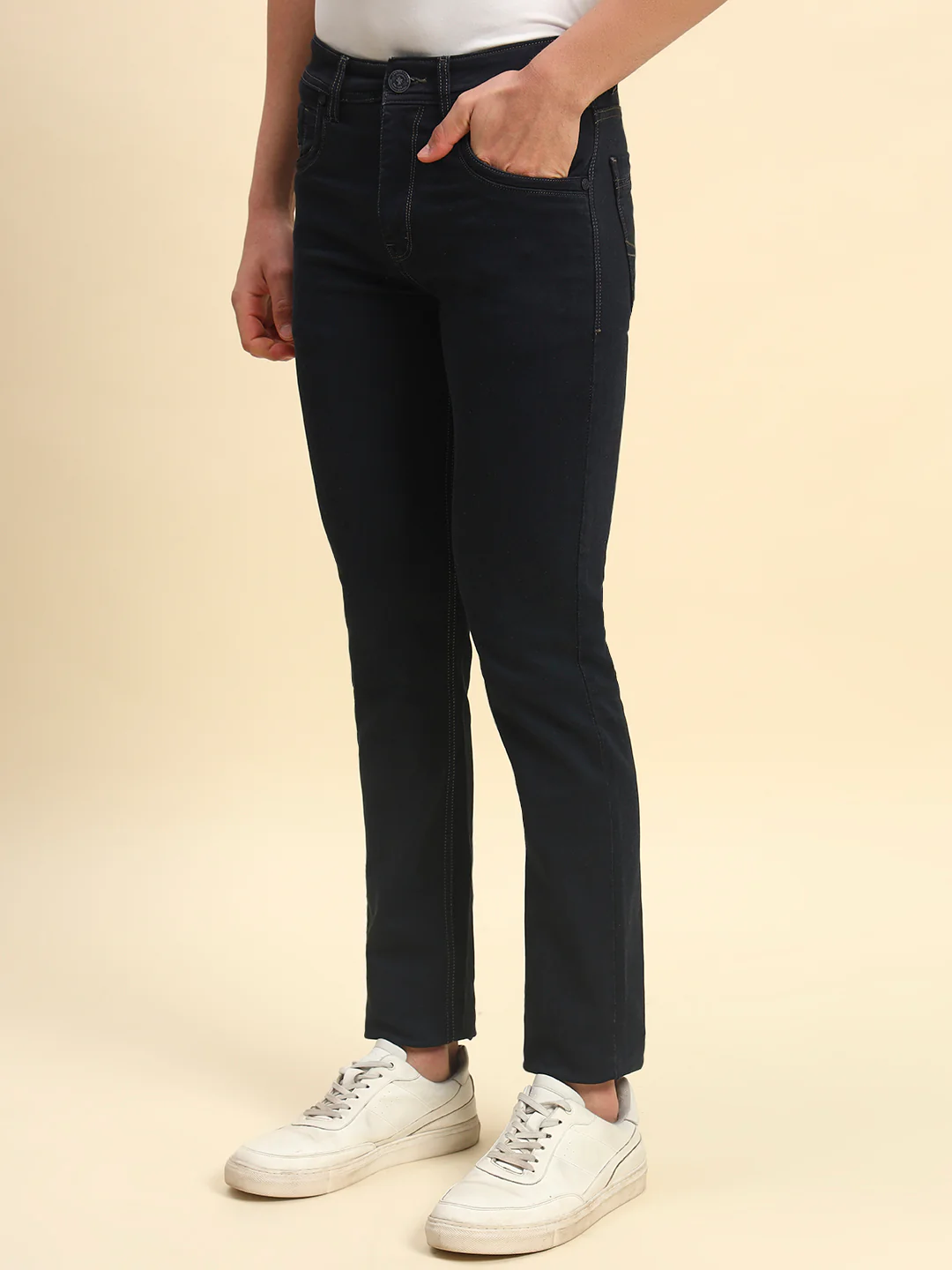 Denim Jeans for Men | Breathable & Soft with Color Fastness Straight Fit Poly Cotton Fabric Solid Pattern Button Closure - Image 4
