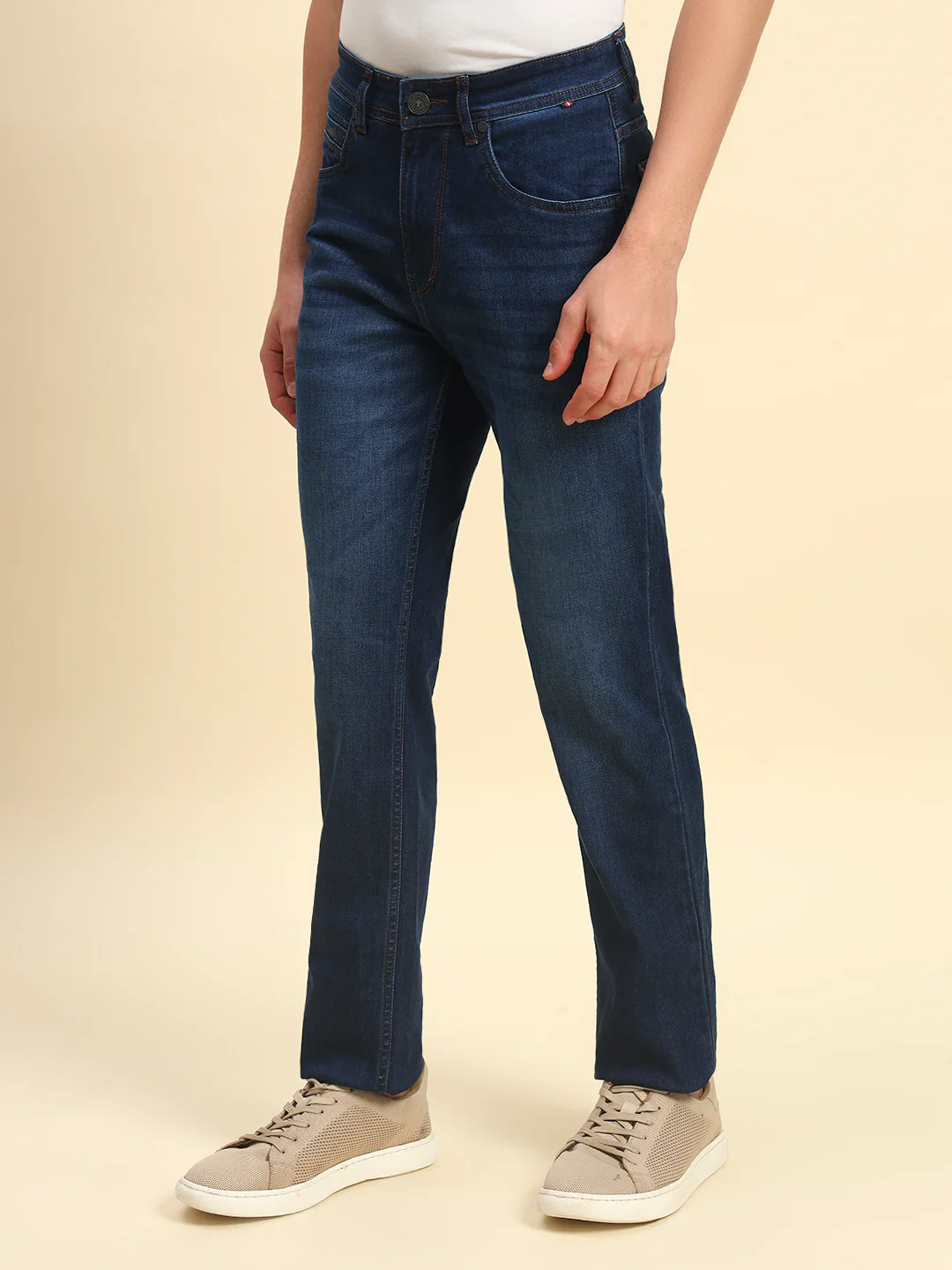 Denim Jeans for Men | Breathable & Soft with Color Fastness Straight Fit Poly Cotton Fabric Solid Pattern Button Closure - Image 4