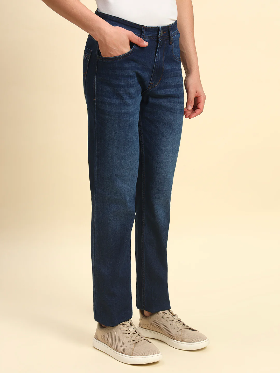 Denim Jeans for Men | Breathable & Soft with Color Fastness Straight Fit Poly Cotton Fabric Solid Pattern Button Closure - Image 5