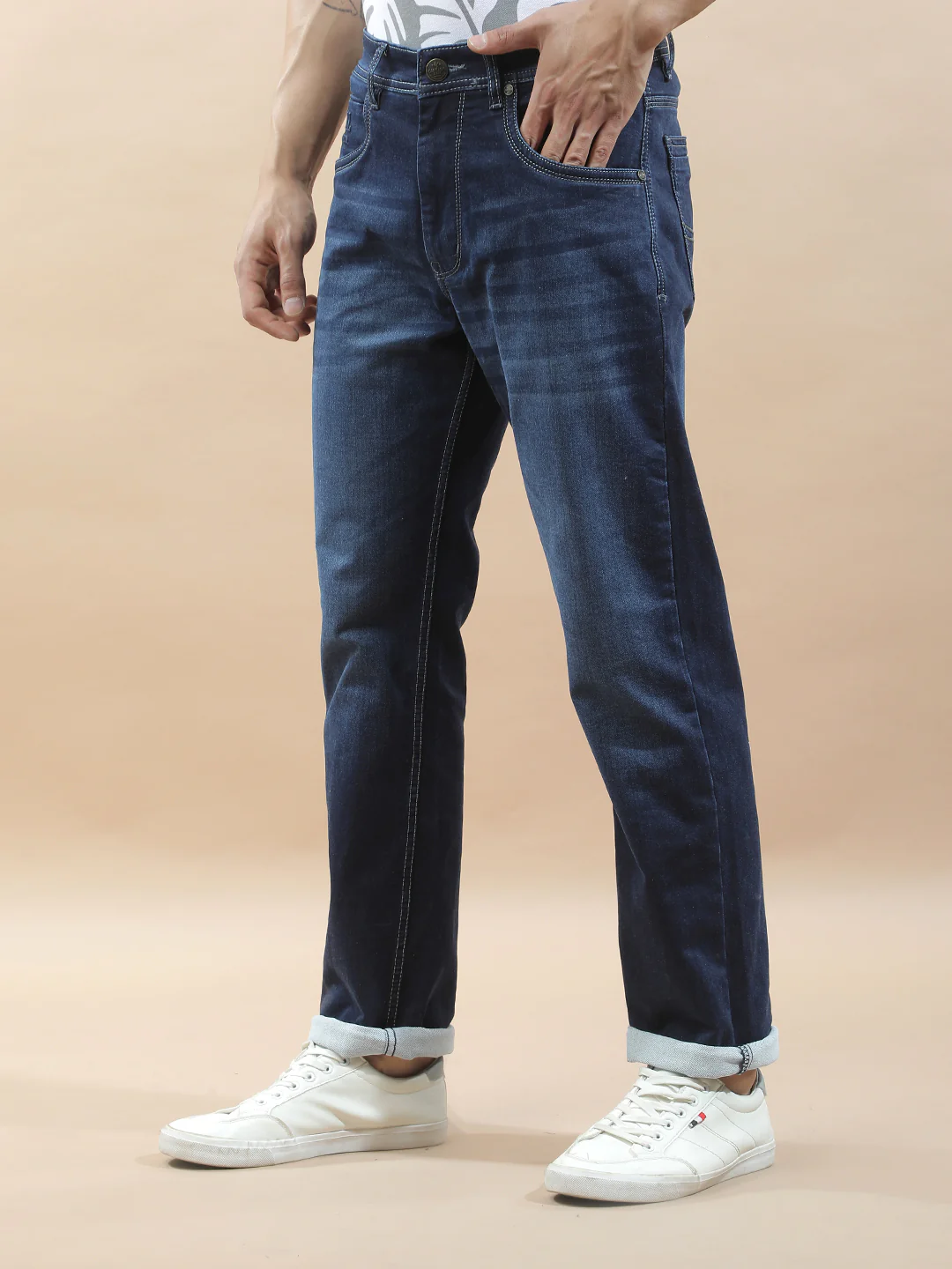 Denim Jeans for Men l Breathable & Soft with Color Fastness Straight Fit Polycotton Fabric Solid Pattern - Image 5