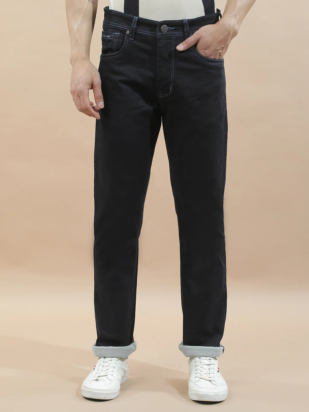 Denim Jeans for Men l Breathable & Soft with Color Fastness Straight Fit Polycotton Fabric Solid Pattern - Image 4