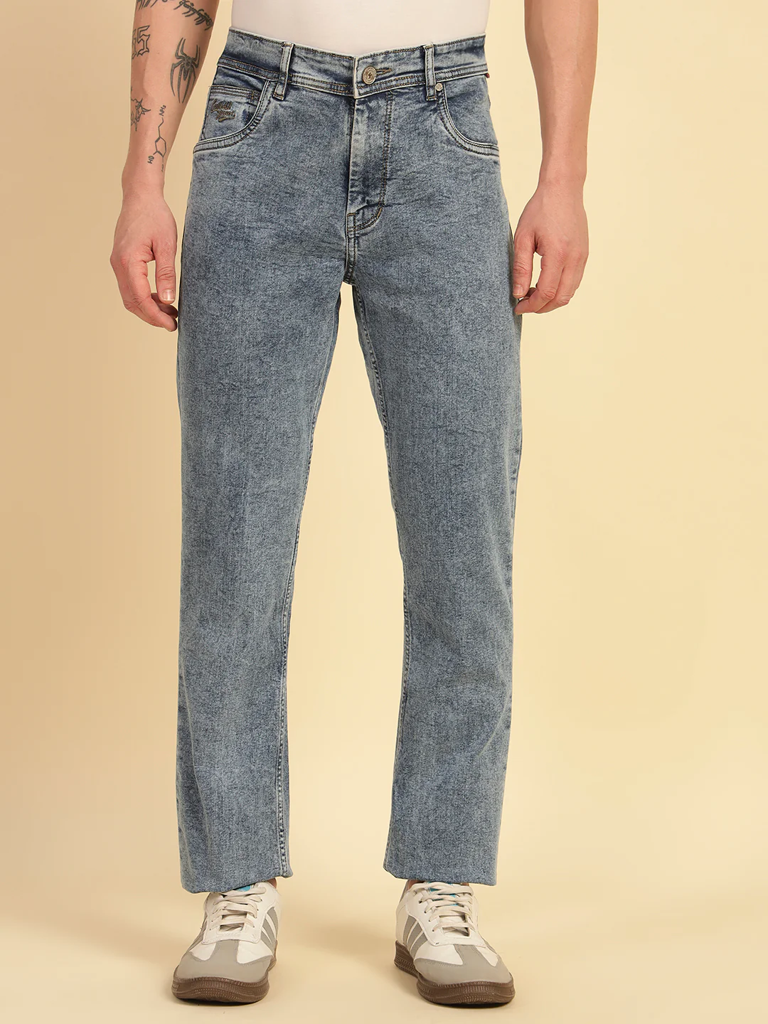 Denim Jeans for Men | Breathable & Soft with Color Fastness Ultra Narrow Fit Cotton Blend Fabric Solid Pattern Button Closure - Image 3