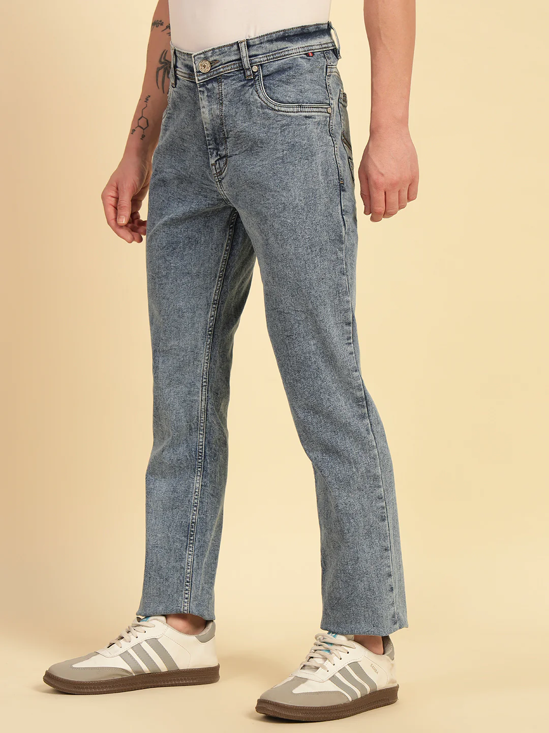 Denim Jeans for Men | Breathable & Soft with Color Fastness Ultra Narrow Fit Cotton Blend Fabric Solid Pattern Button Closure - Image 4