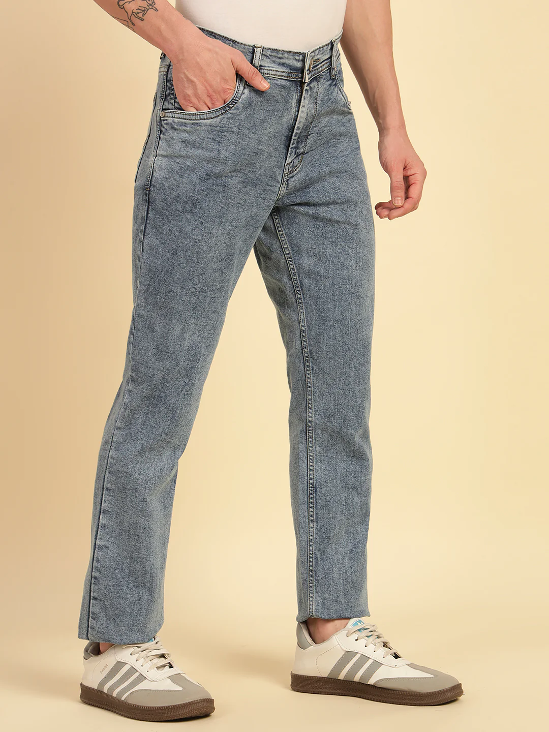 Denim Jeans for Men | Breathable & Soft with Color Fastness Ultra Narrow Fit Cotton Blend Fabric Solid Pattern Button Closure - Image 5