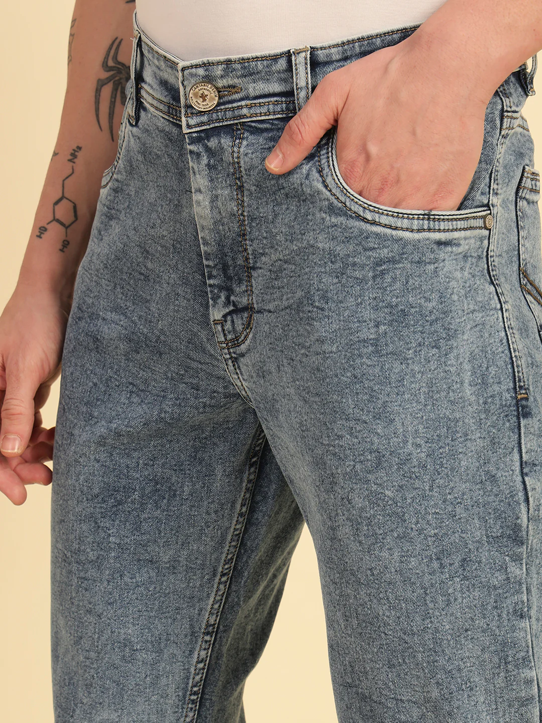 Denim Jeans for Men | Breathable & Soft with Color Fastness Ultra Narrow Fit Cotton Blend Fabric Solid Pattern Button Closure - Image 6