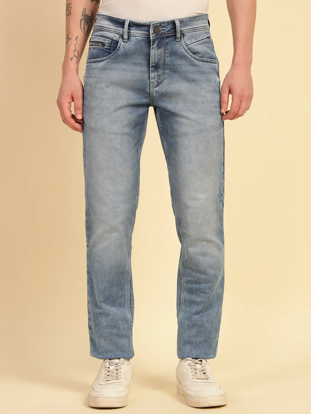 Denim Jeans for Men | Breathable & Soft with Color Fastness Ultra Narrow Fit Cotton Blend Fabric Solid Pattern Button Closure - Image 3