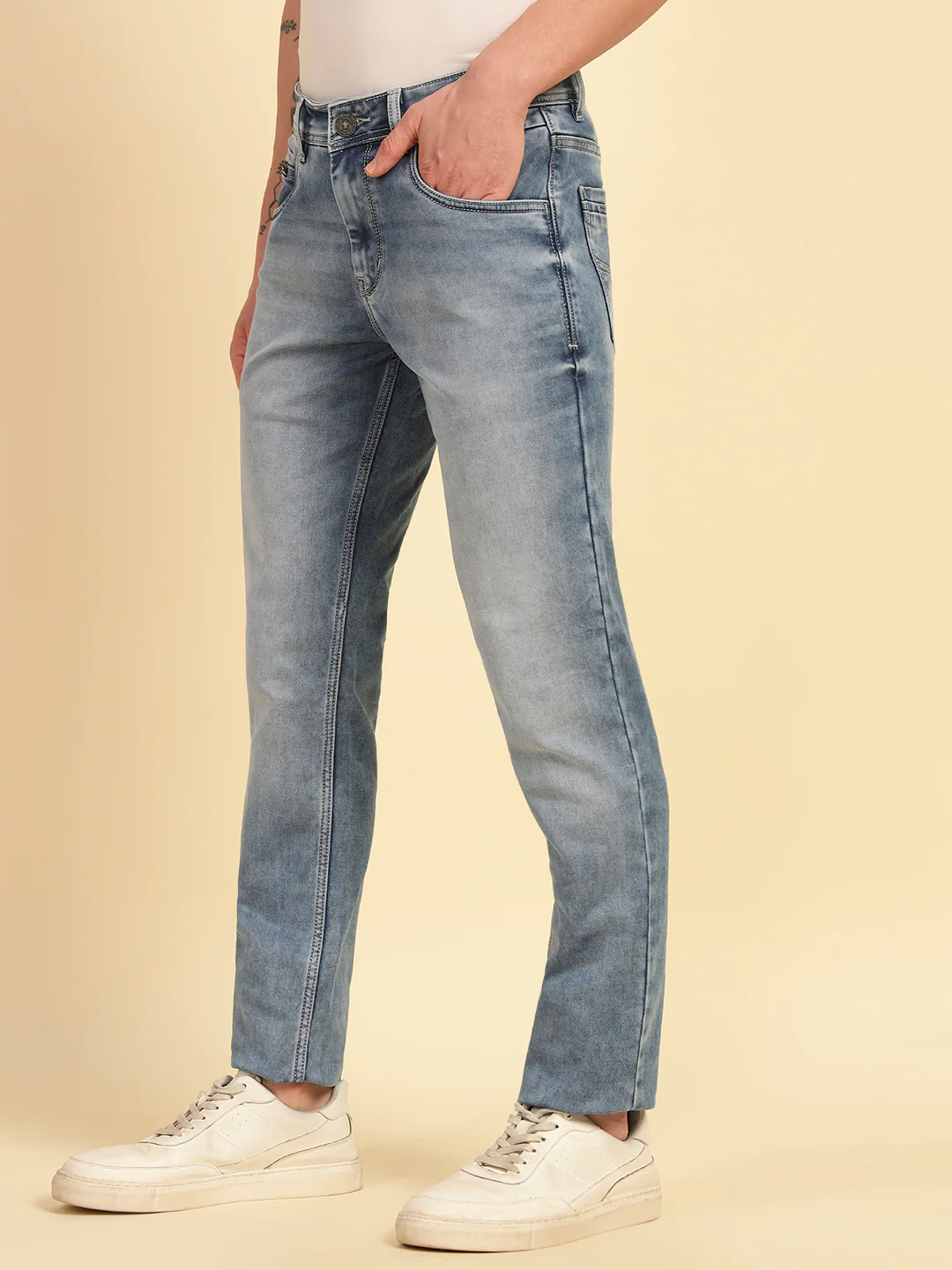 Denim Jeans for Men | Breathable & Soft with Color Fastness Ultra Narrow Fit Cotton Blend Fabric Solid Pattern Button Closure - Image 4