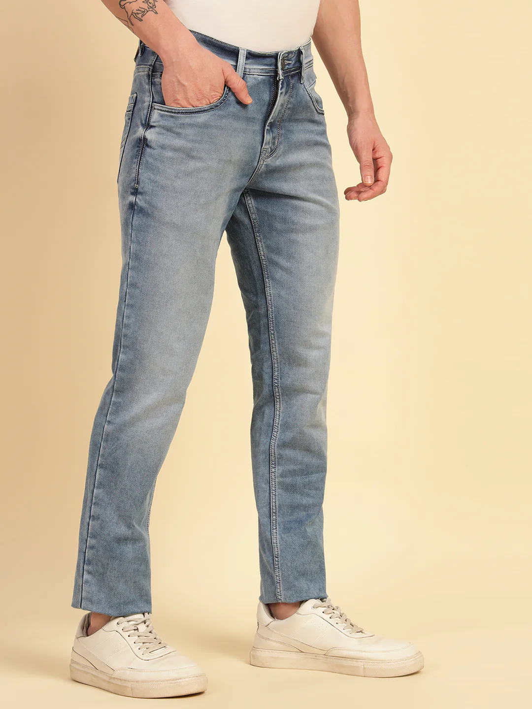 Denim Jeans for Men | Breathable & Soft with Color Fastness Ultra Narrow Fit Cotton Blend Fabric Solid Pattern Button Closure - Image 5