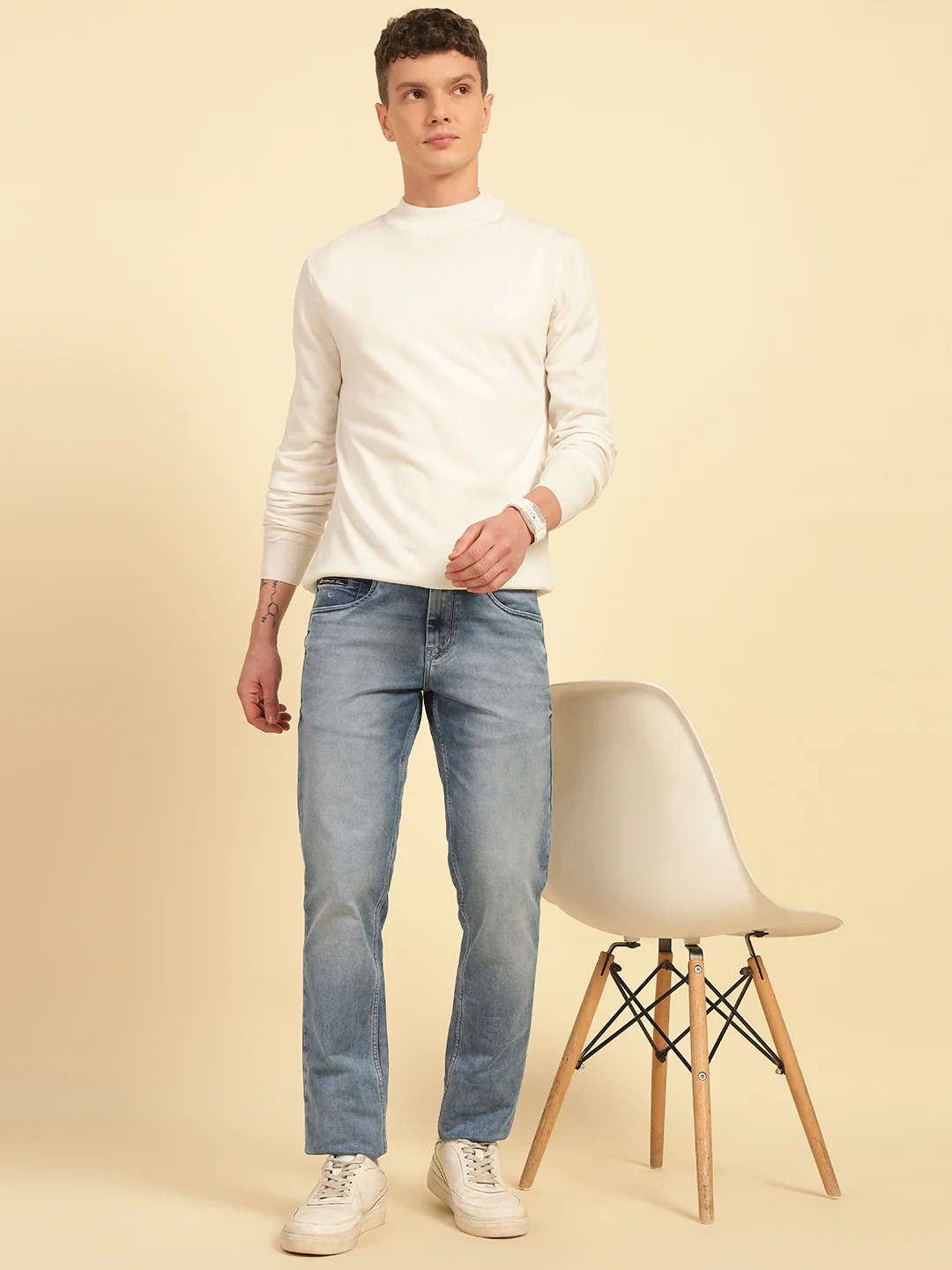 Denim Jeans for Men | Breathable & Soft with Color Fastness Ultra Narrow Fit Cotton Blend Fabric Solid Pattern Button Closure - Image 9