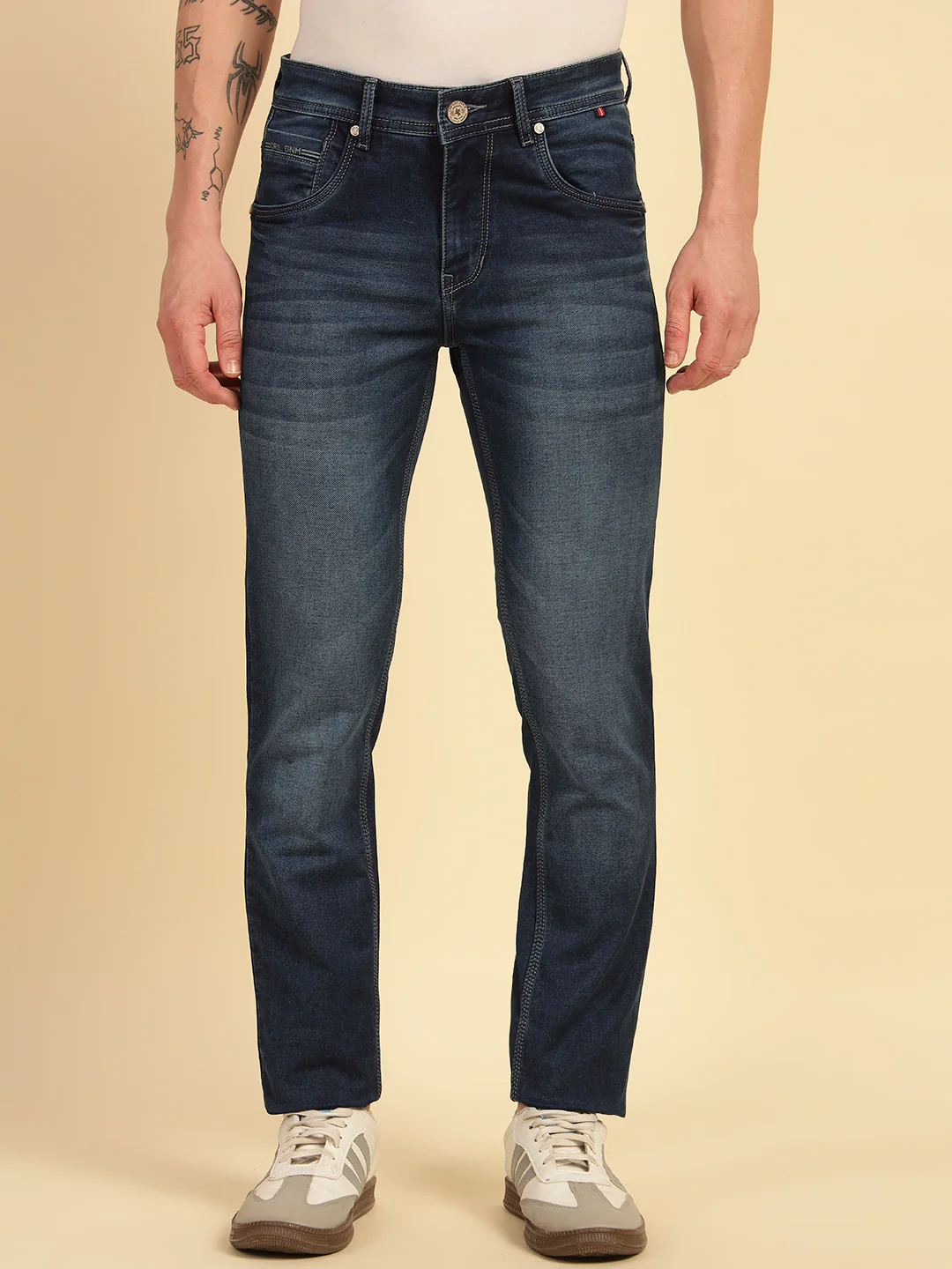 Denim Jeans for Men | Breathable & Soft with Color Fastness Ultra Narrow Fit Cotton Blend Fabric Solid Pattern Button Closure - Image 2