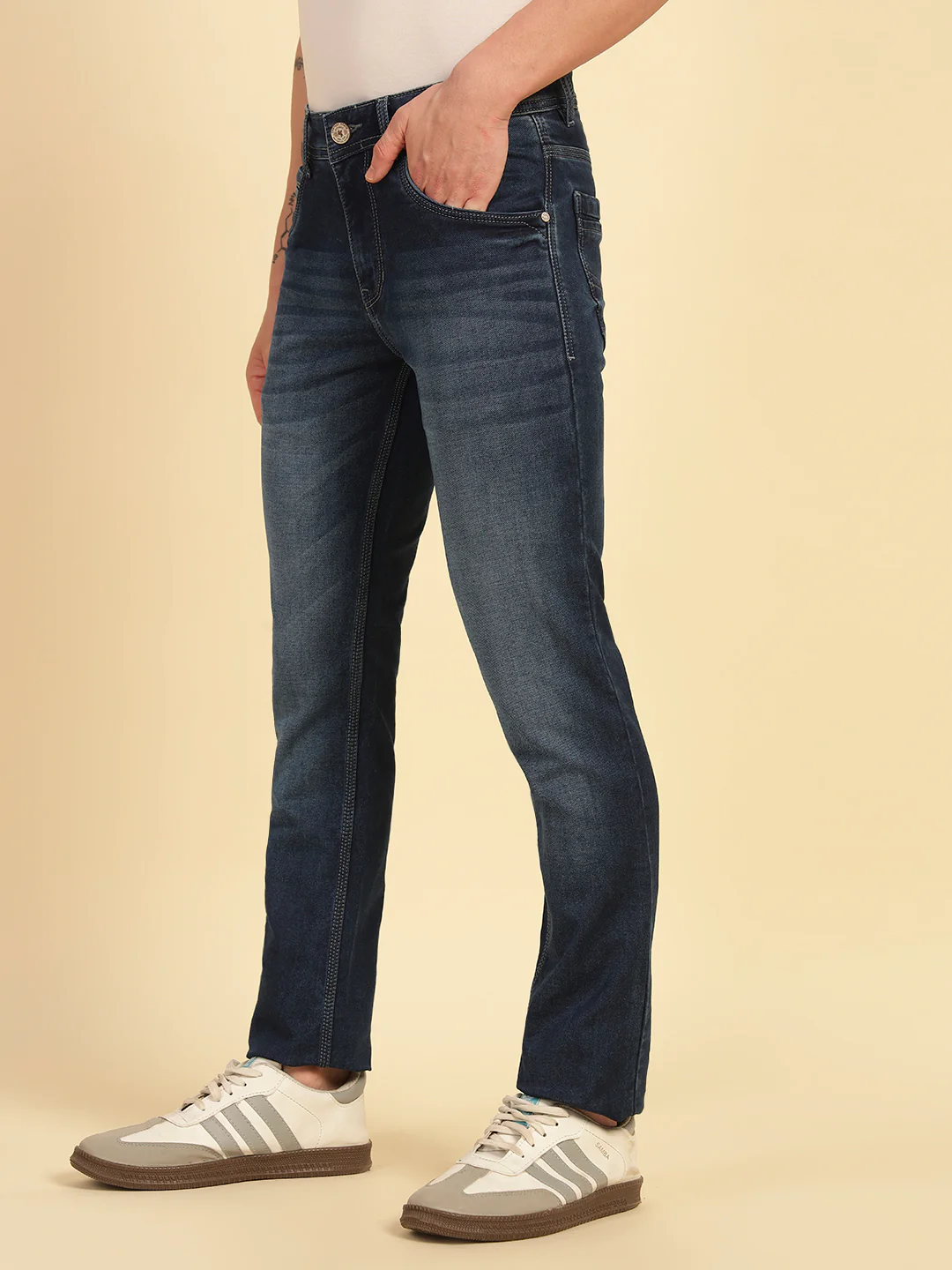 Denim Jeans for Men | Breathable & Soft with Color Fastness Ultra Narrow Fit Cotton Blend Fabric Solid Pattern Button Closure - Image 3