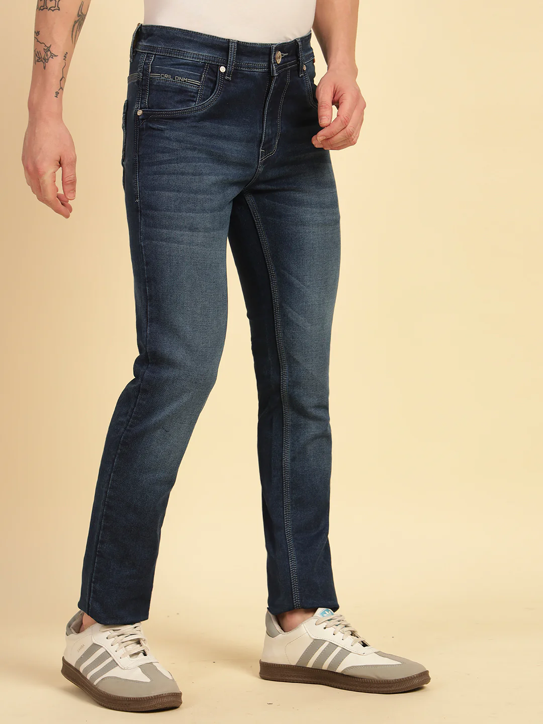 Denim Jeans for Men | Breathable & Soft with Color Fastness Ultra Narrow Fit Cotton Blend Fabric Solid Pattern Button Closure - Image 4