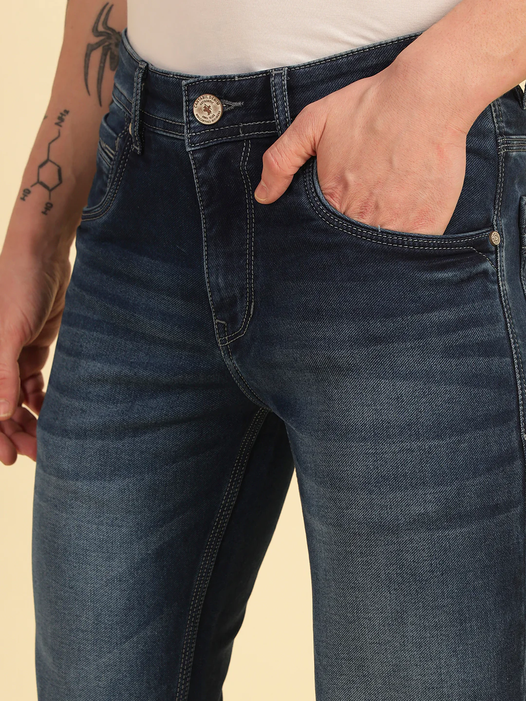 Denim Jeans for Men | Breathable & Soft with Color Fastness Ultra Narrow Fit Cotton Blend Fabric Solid Pattern Button Closure - Image 5