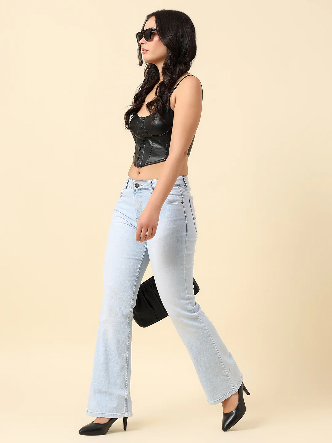 Denim Jeans for Women | Breathable & Soft with Color Fastness Boot Cut Cotton Blend Fabric Solid Pattern Button Closure - Image 2