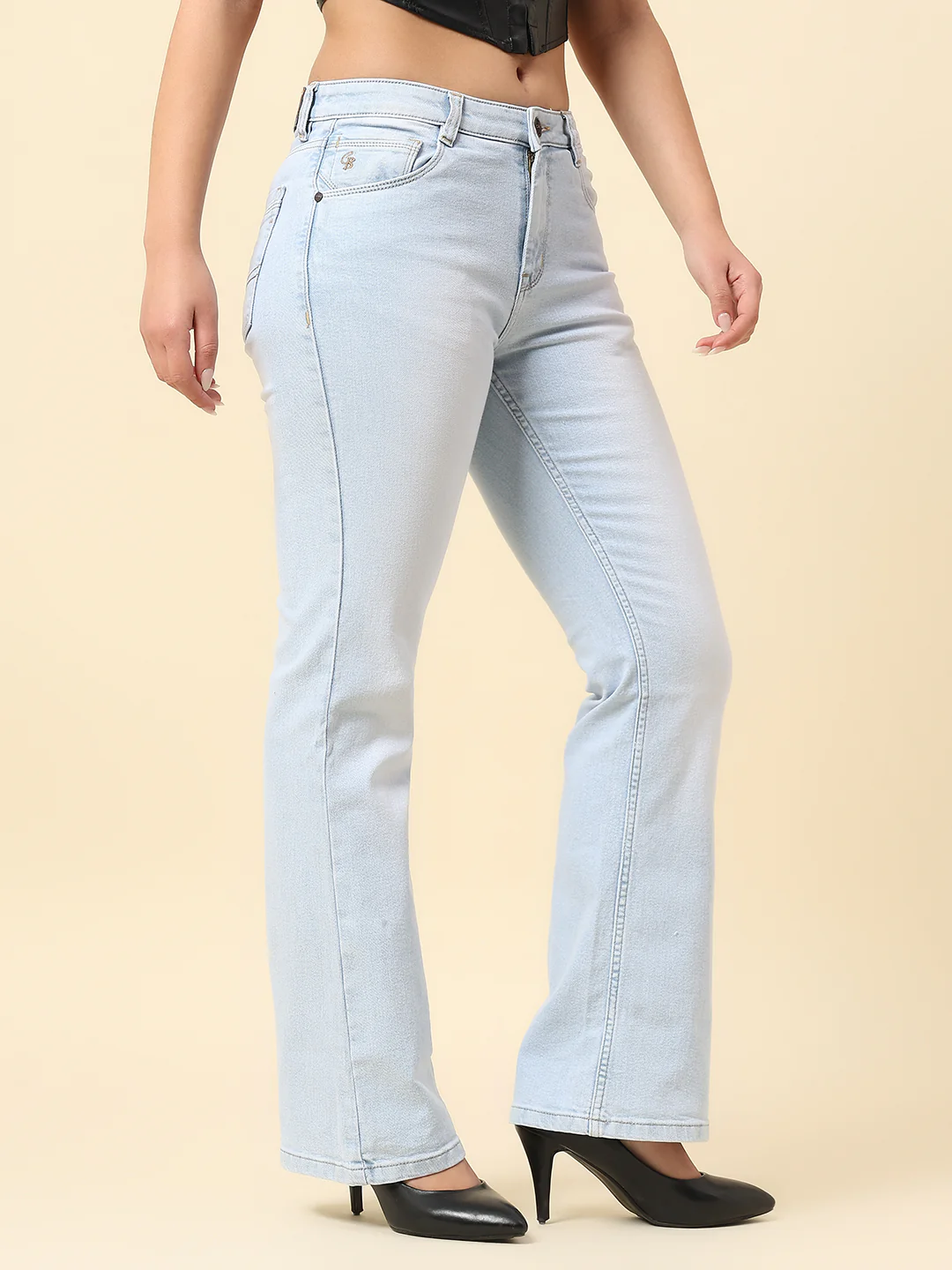 Denim Jeans for Women | Breathable & Soft with Color Fastness Boot Cut Cotton Blend Fabric Solid Pattern Button Closure - Image 5