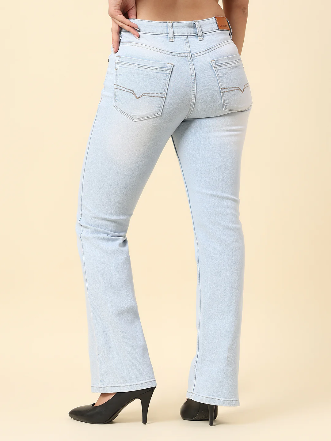 Denim Jeans for Women | Breathable & Soft with Color Fastness Boot Cut Cotton Blend Fabric Solid Pattern Button Closure - Image 6