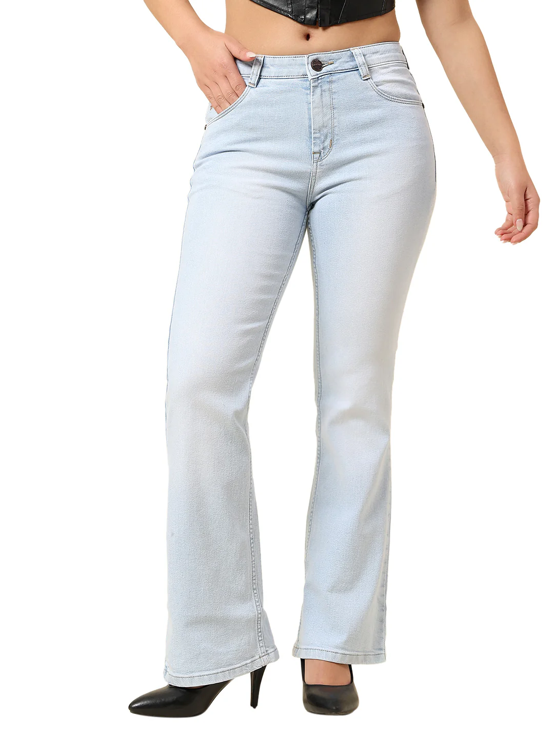 Denim Jeans for Women | Breathable & Soft with Color Fastness Boot Cut Cotton Blend Fabric Solid Pattern Button Closure - Image 8