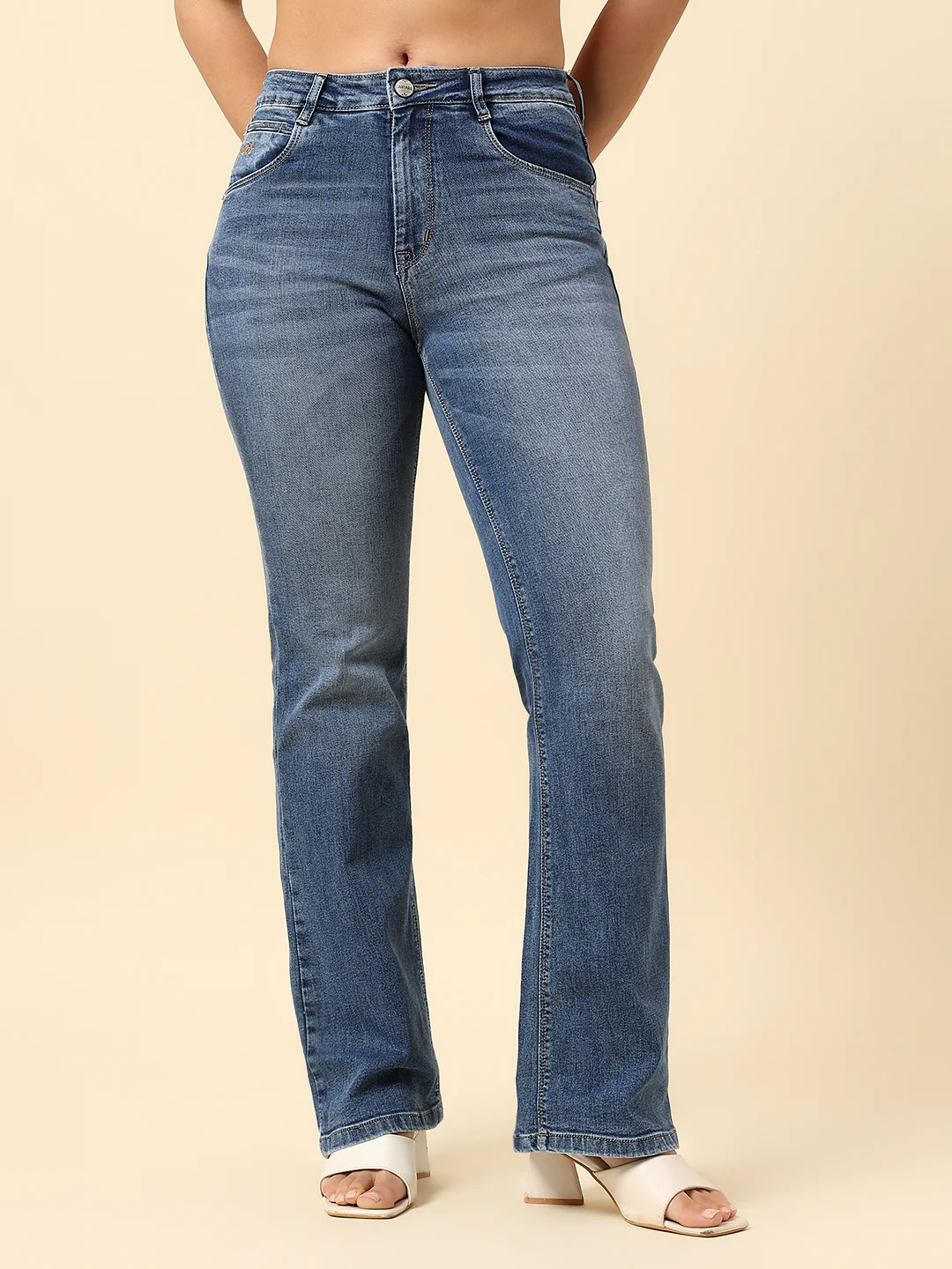 Denim Jeans for Women | Breathable & Soft with Color Fastness Boot Cut Cotton Blend Fabric Solid Pattern Button Closure - Image 2