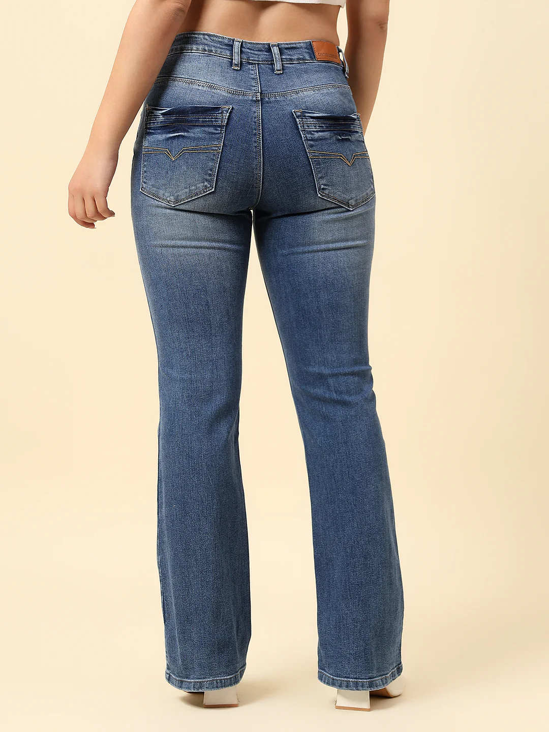 Denim Jeans for Women | Breathable & Soft with Color Fastness Boot Cut Cotton Blend Fabric Solid Pattern Button Closure - Image 5