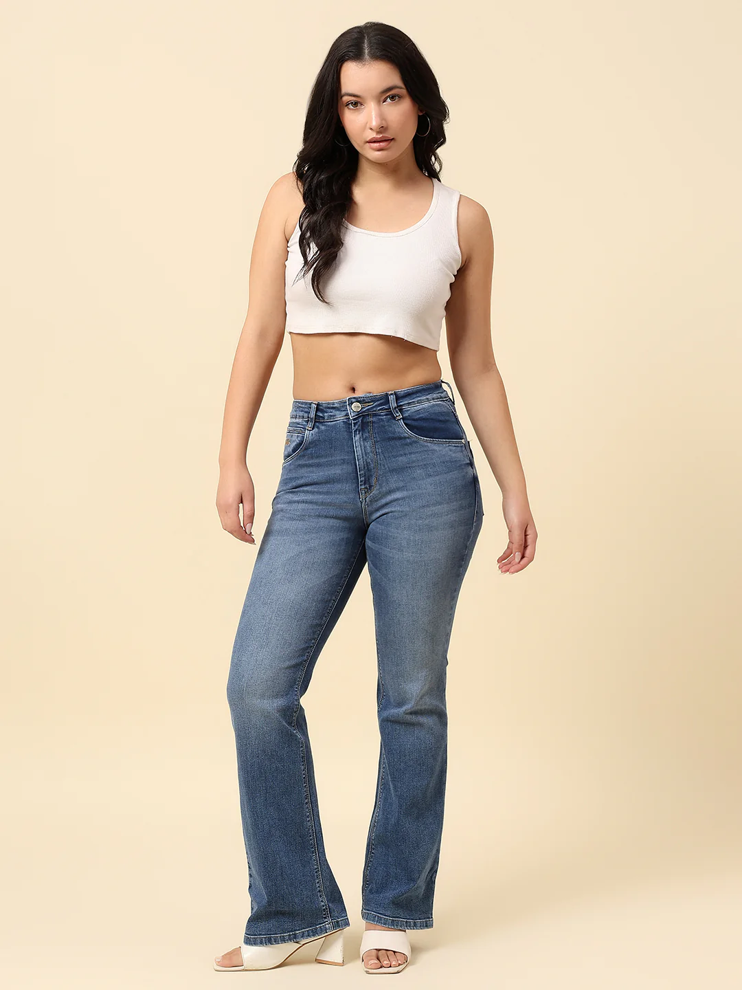Denim Jeans for Women | Breathable & Soft with Color Fastness Boot Cut Cotton Blend Fabric Solid Pattern Button Closure - Image 7