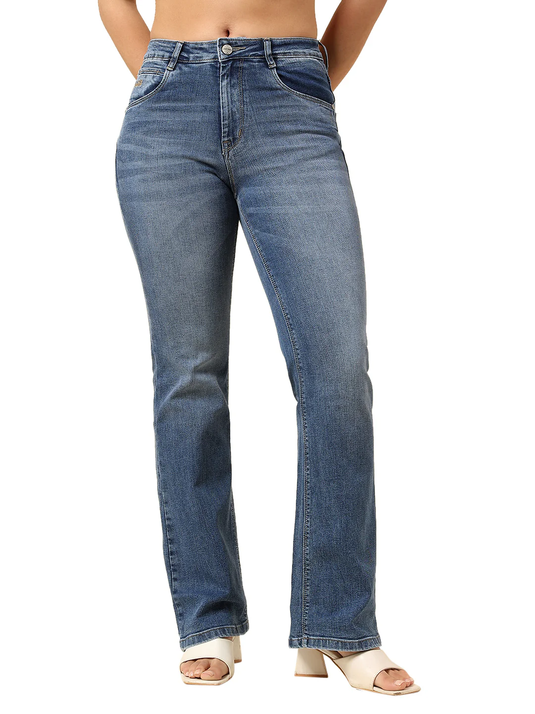 Denim Jeans for Women | Breathable & Soft with Color Fastness Boot Cut Cotton Blend Fabric Solid Pattern Button Closure - Image 8