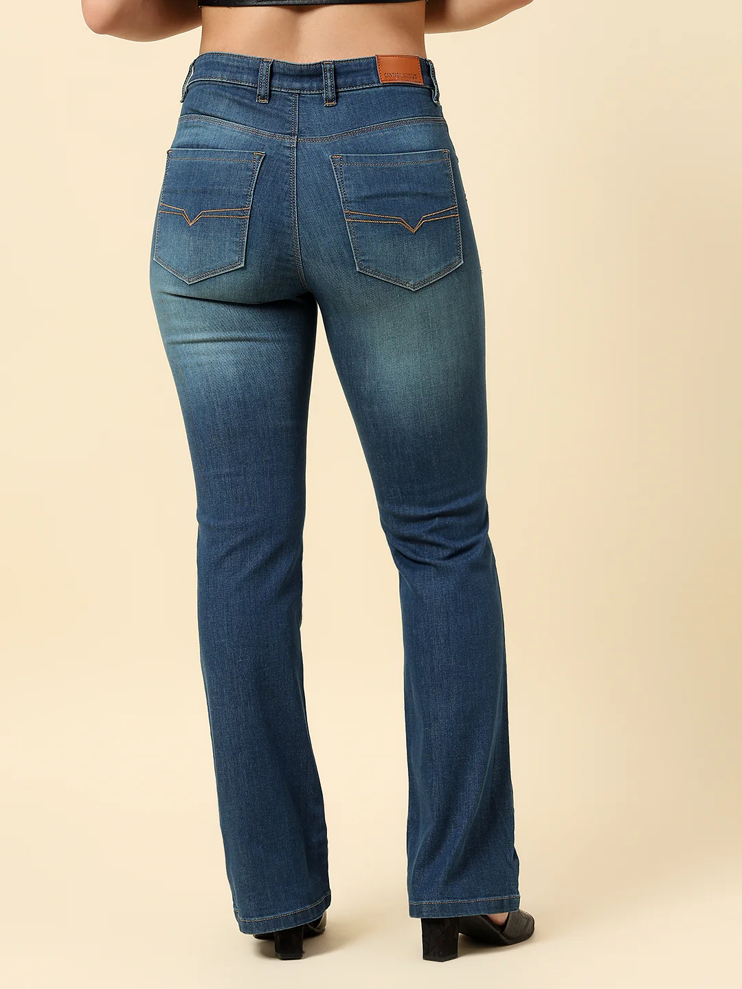 Denim Jeans for Women | Breathable & Soft with Color Fastness Boot Cut Cotton Blend Fabric Solid Pattern Button Closure - Image 5