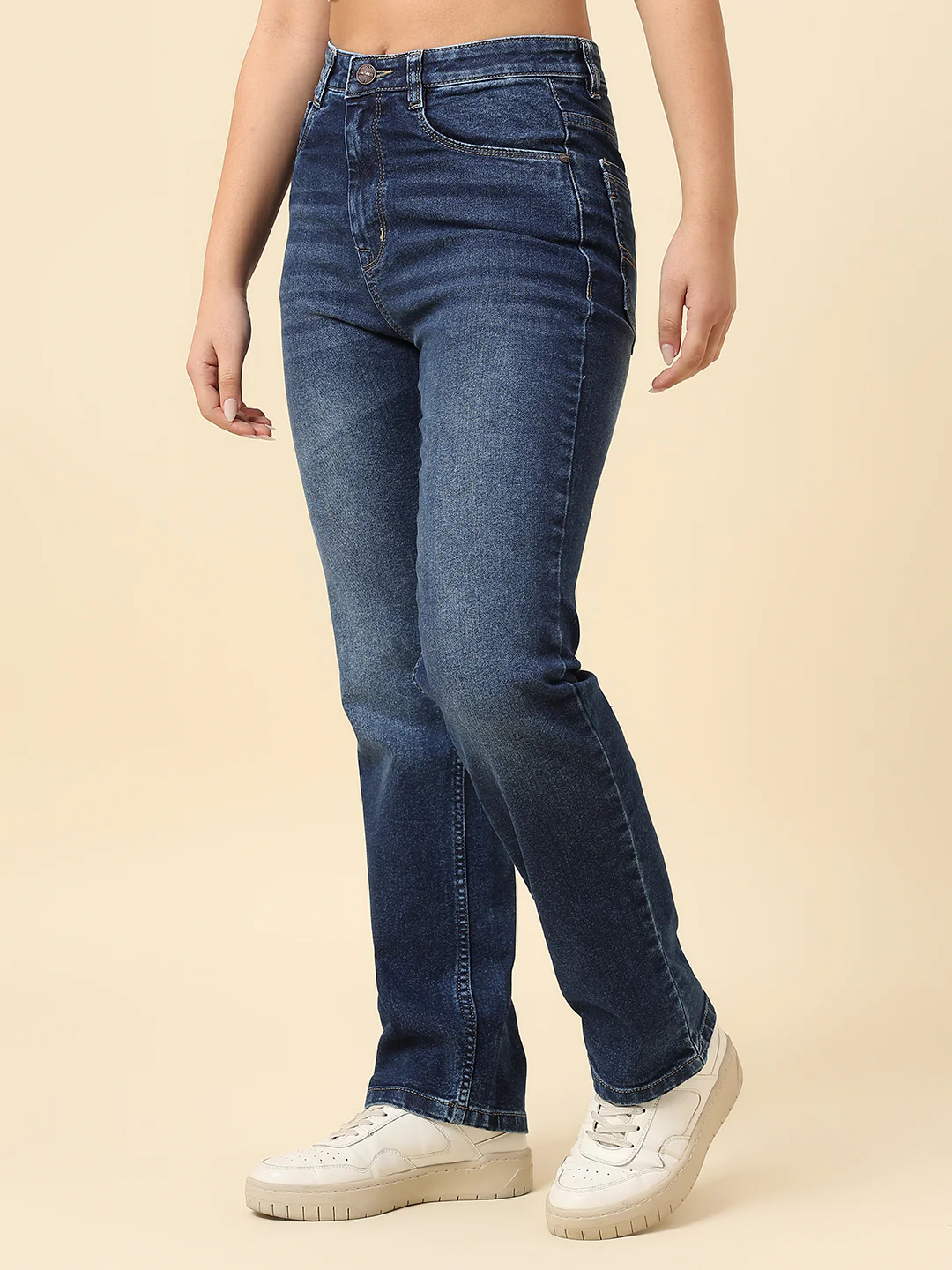 Denim Jeans for Women | Breathable & Soft with Color Fastness Straight Fit Cotton Blend Fabric Solid Pattern Button Closure - Image 3