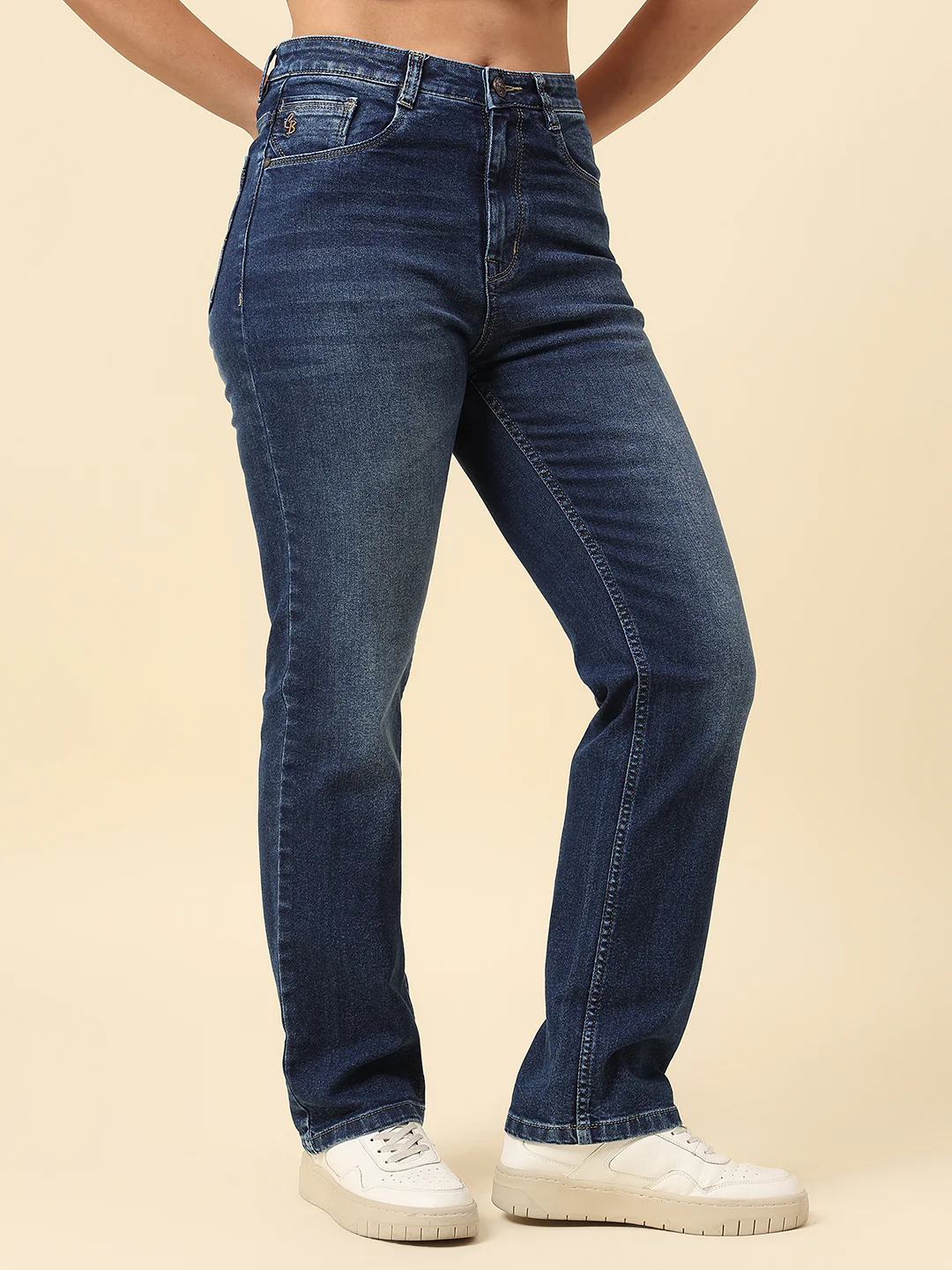 Denim Jeans for Women | Breathable & Soft with Color Fastness Straight Fit Cotton Blend Fabric Solid Pattern Button Closure - Image 4