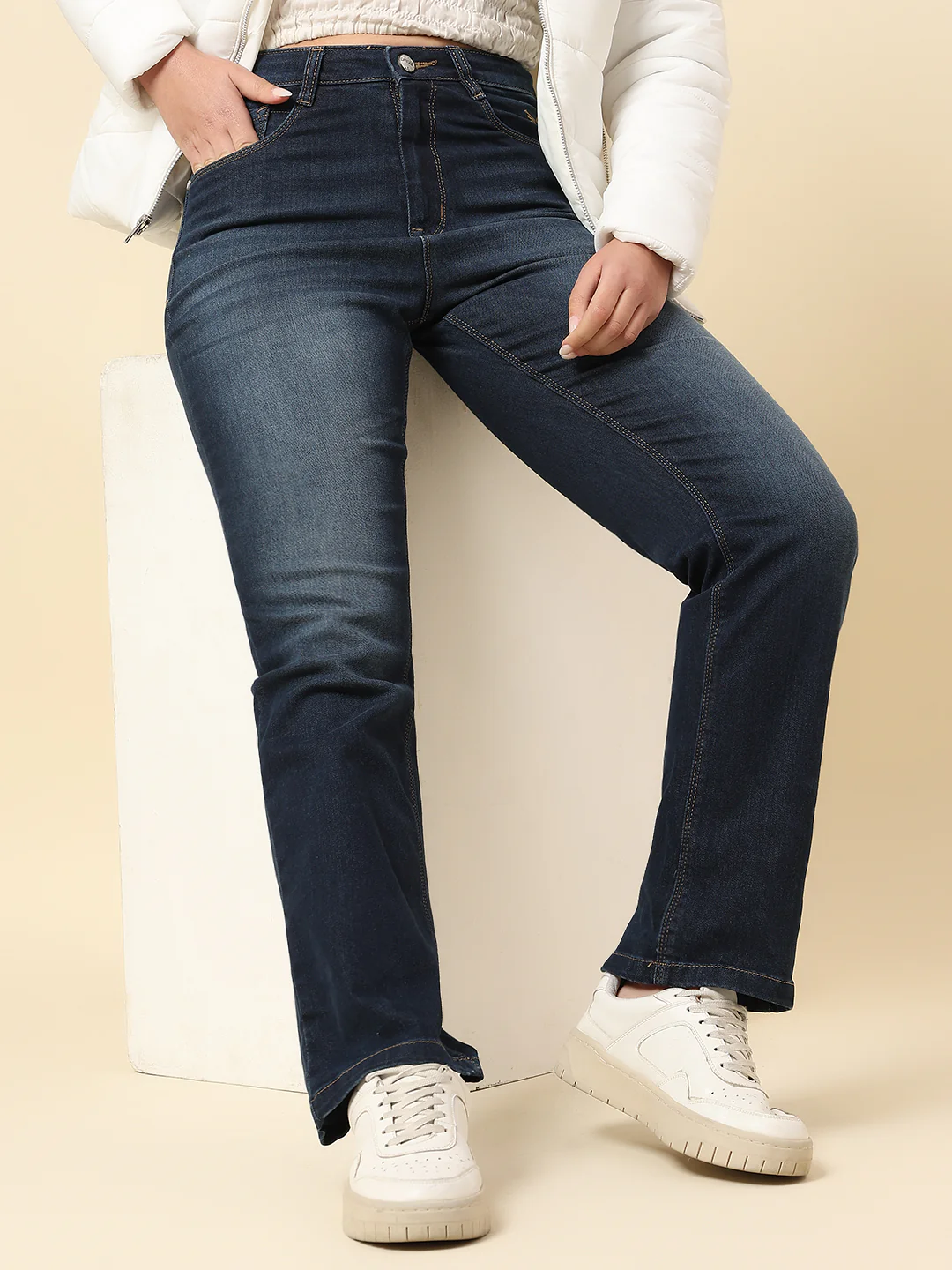 Denim Jeans for Women | Breathable & Soft with Color Fastness Straight Fit Cotton Blend Fabric Solid Pattern Button Closure - Image 2