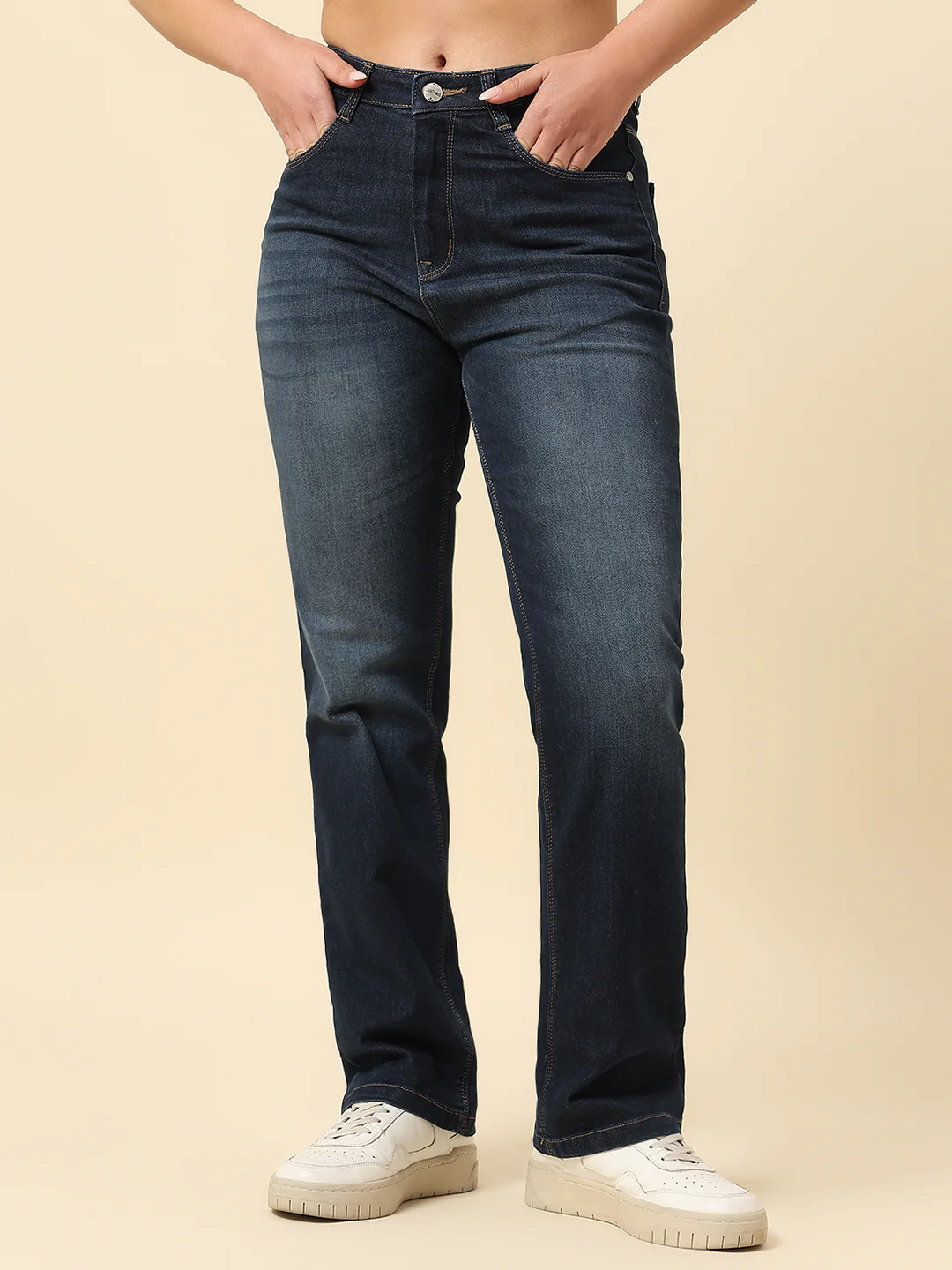 Denim Jeans for Women | Breathable & Soft with Color Fastness Straight Fit Cotton Blend Fabric Solid Pattern Button Closure - Image 3