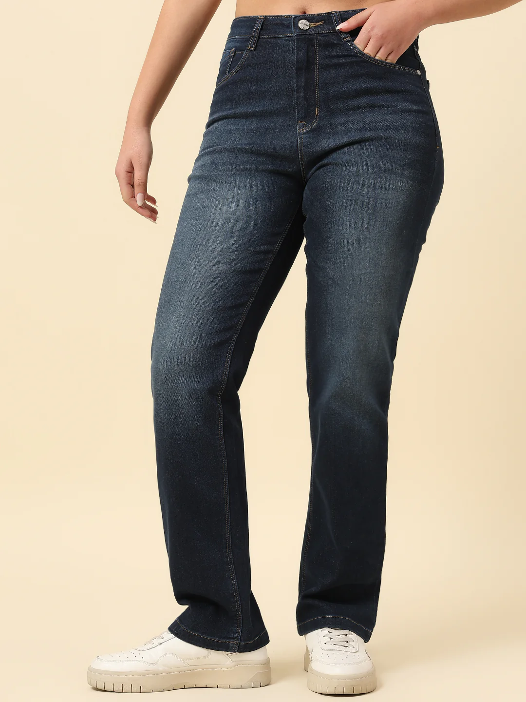 Denim Jeans for Women | Breathable & Soft with Color Fastness Straight Fit Cotton Blend Fabric Solid Pattern Button Closure - Image 4