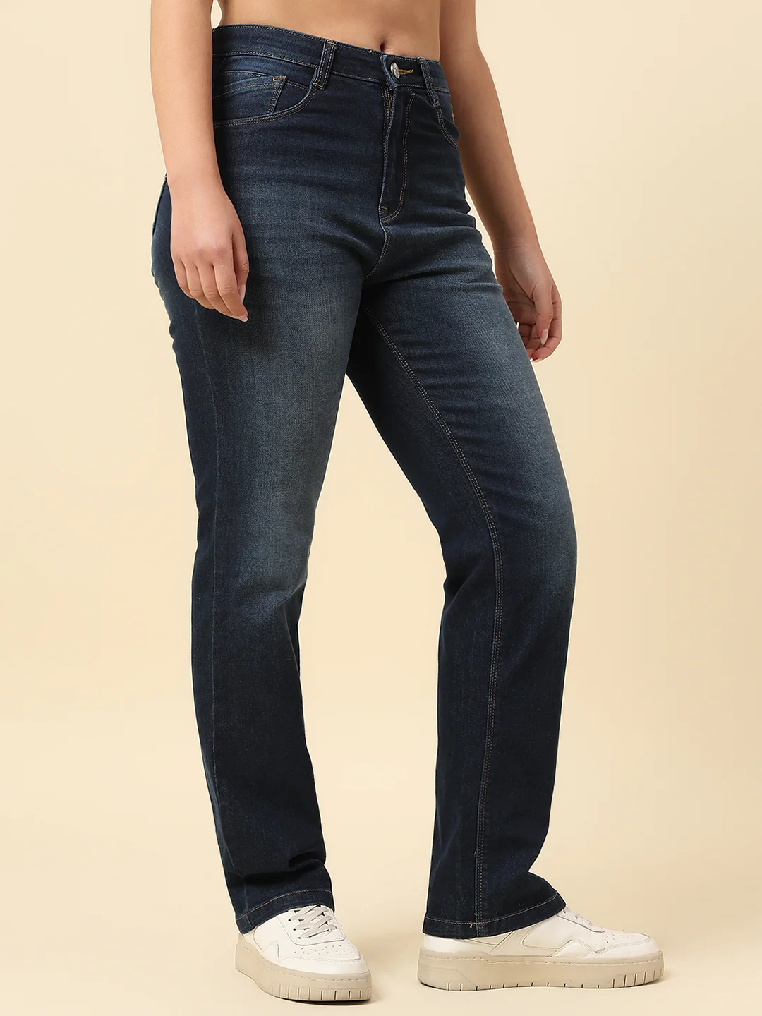 Denim Jeans for Women | Breathable & Soft with Color Fastness Straight Fit Cotton Blend Fabric Solid Pattern Button Closure - Image 5