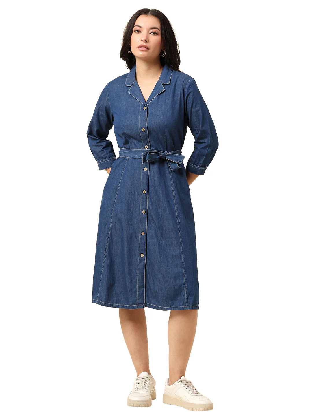 Dress for Women | Breathable & Soft with Color Fastness Regular Fit Notched Lapel Cotton Fabric Solid Pattern - Image 8