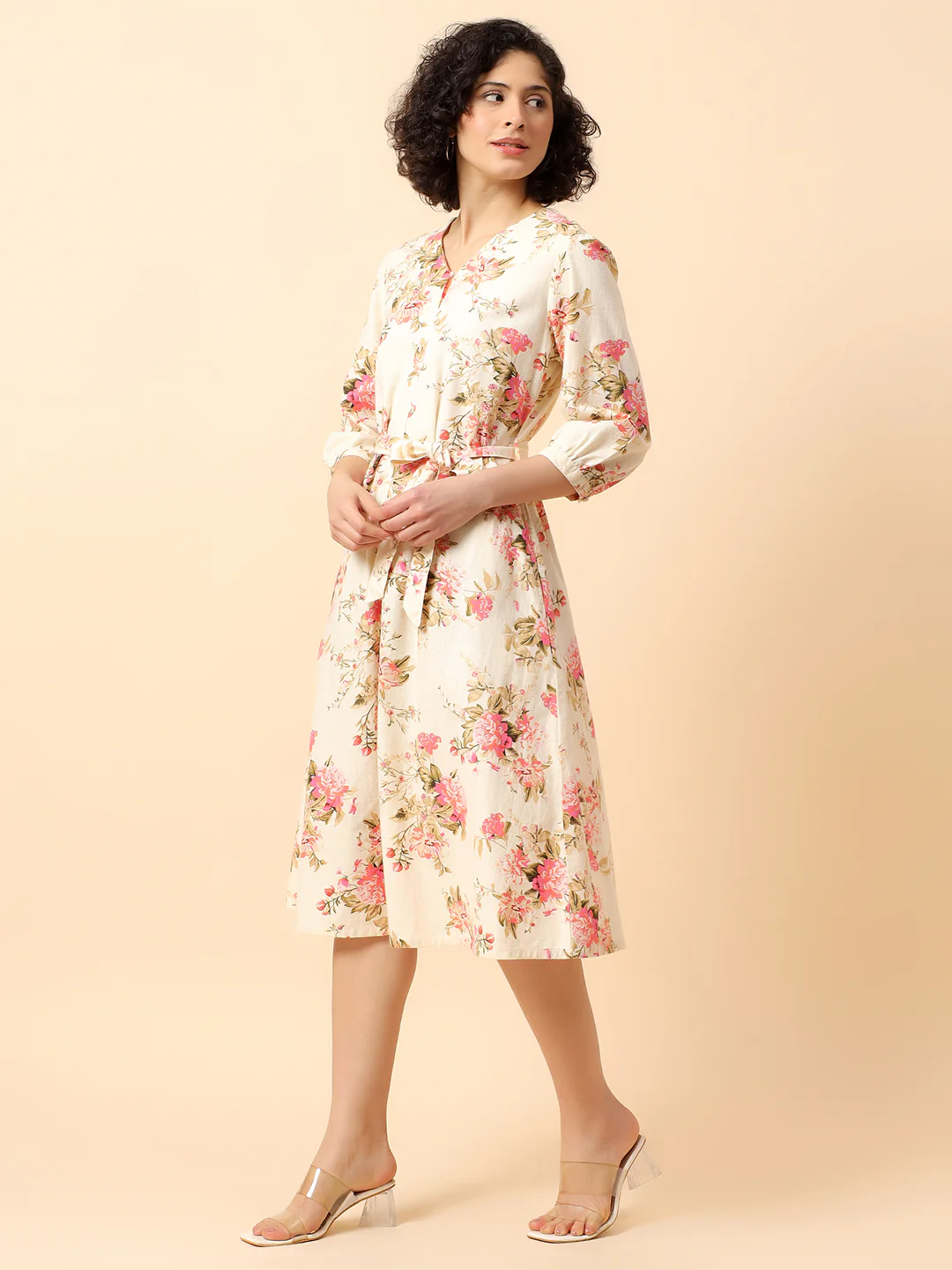 Flared Dress for Women | Breathable & Soft with Color Fastness Regular Fit Cotton Fabric Printed Pattern V-Neck Collar - Image 4