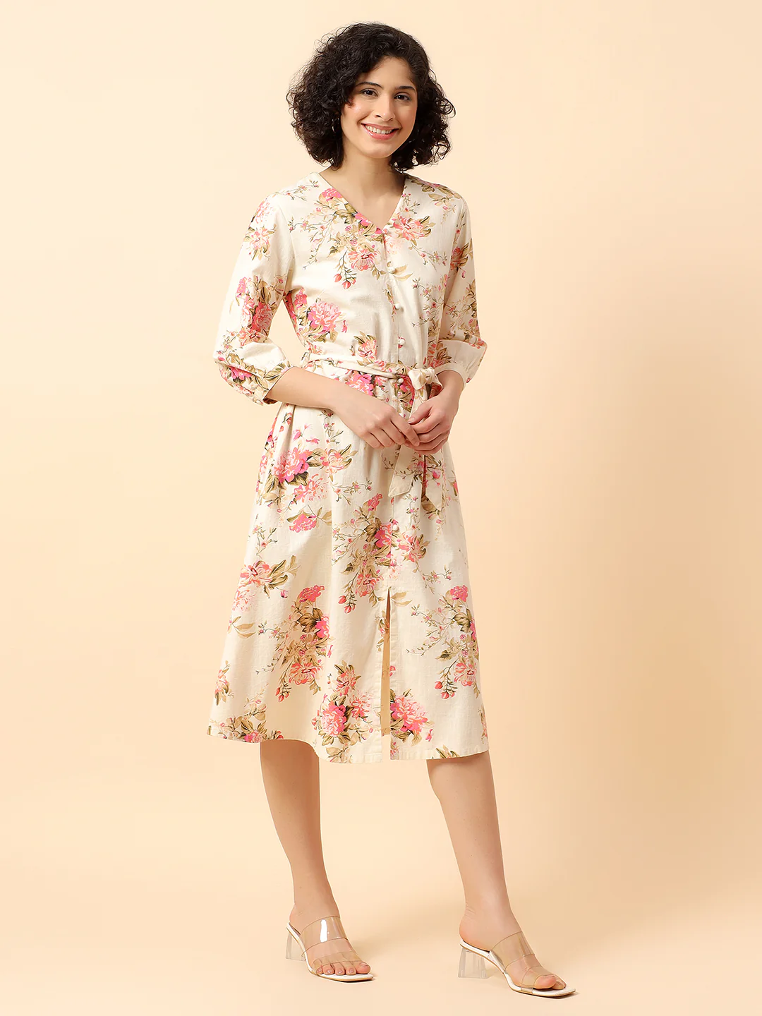 Flared Dress for Women | Breathable & Soft with Color Fastness Regular Fit Cotton Fabric Printed Pattern V-Neck Collar - Image 5