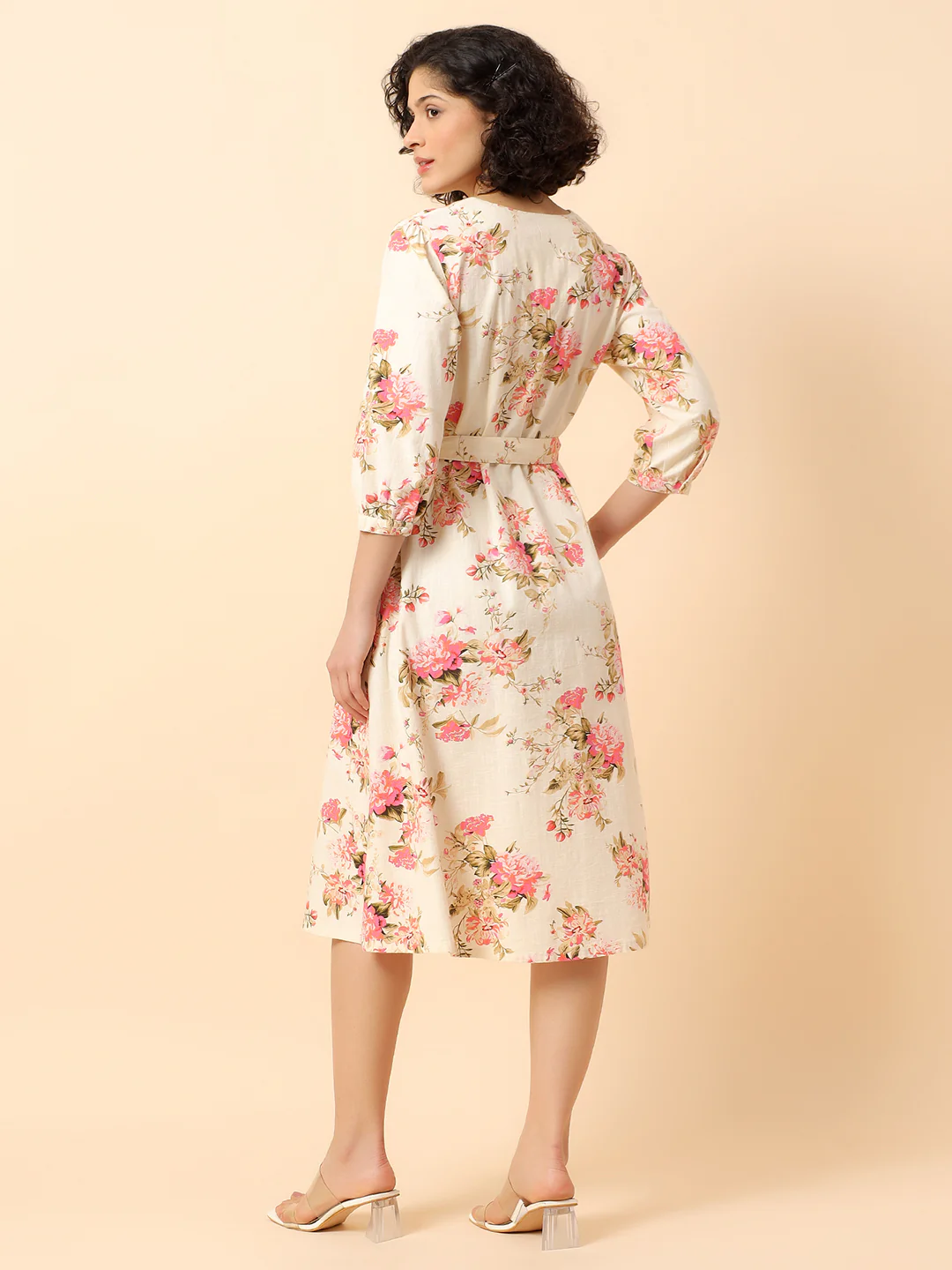Flared Dress for Women | Breathable & Soft with Color Fastness Regular Fit Cotton Fabric Printed Pattern V-Neck Collar - Image 6