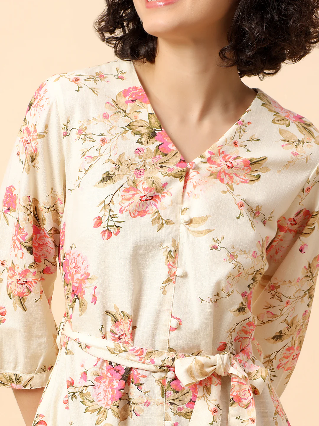 Flared Dress for Women | Breathable & Soft with Color Fastness Regular Fit Cotton Fabric Printed Pattern V-Neck Collar - Image 7