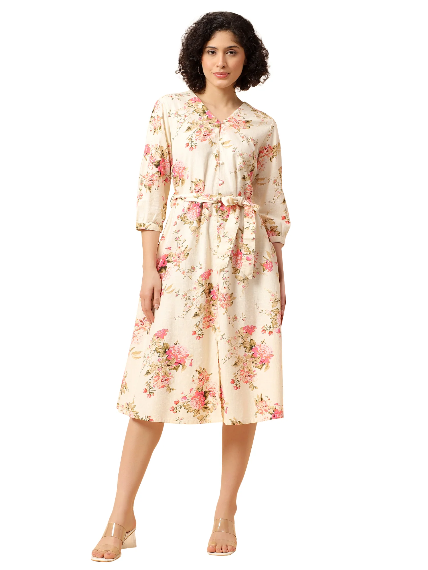 Flared Dress for Women | Breathable & Soft with Color Fastness Regular Fit Cotton Fabric Printed Pattern V-Neck Collar - Image 8