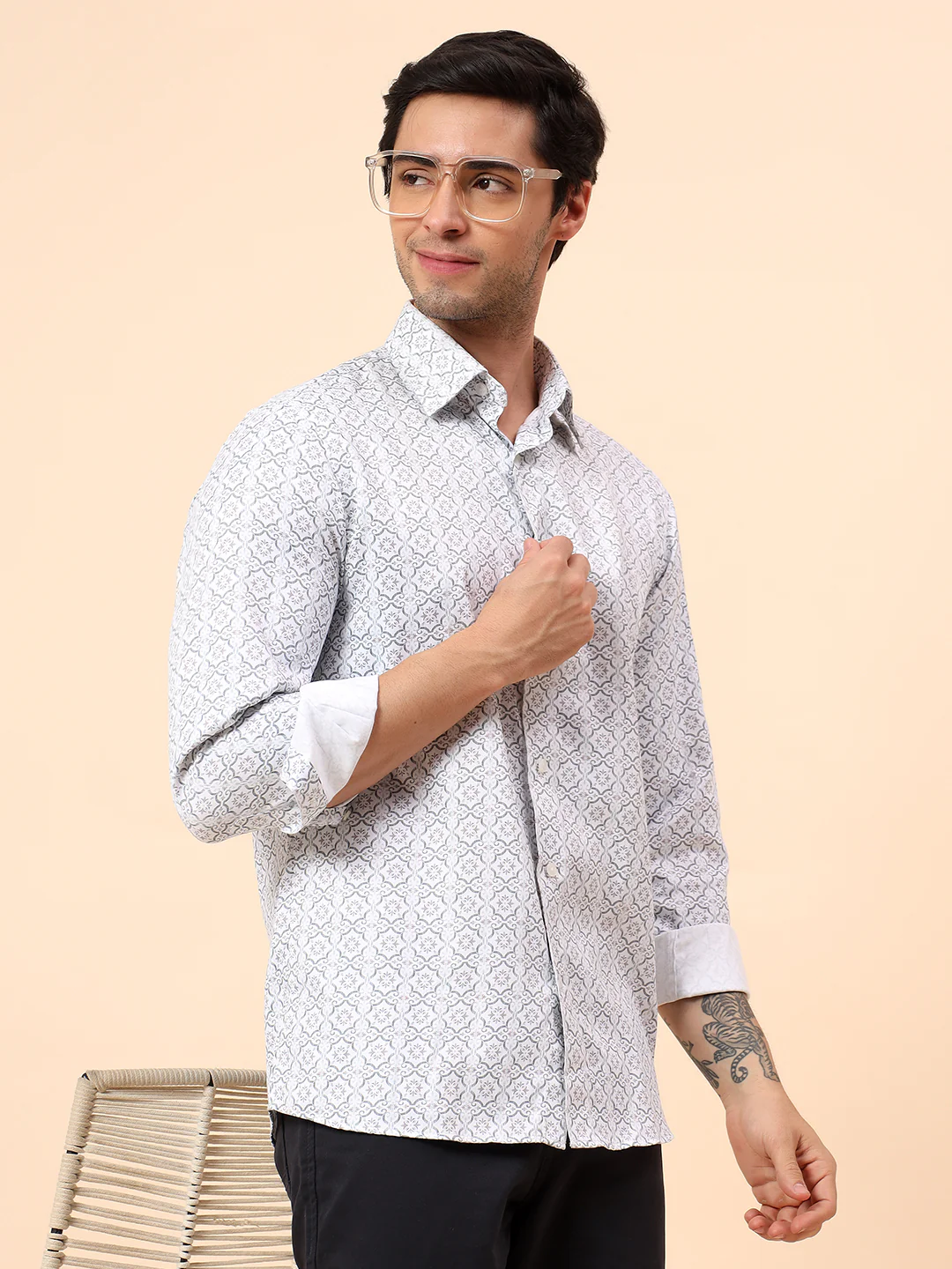 Formal Shirt for Men | Breathable & Soft with Color Fastness Regular Fit Cotton Fabric Printed Pattern - Image 2